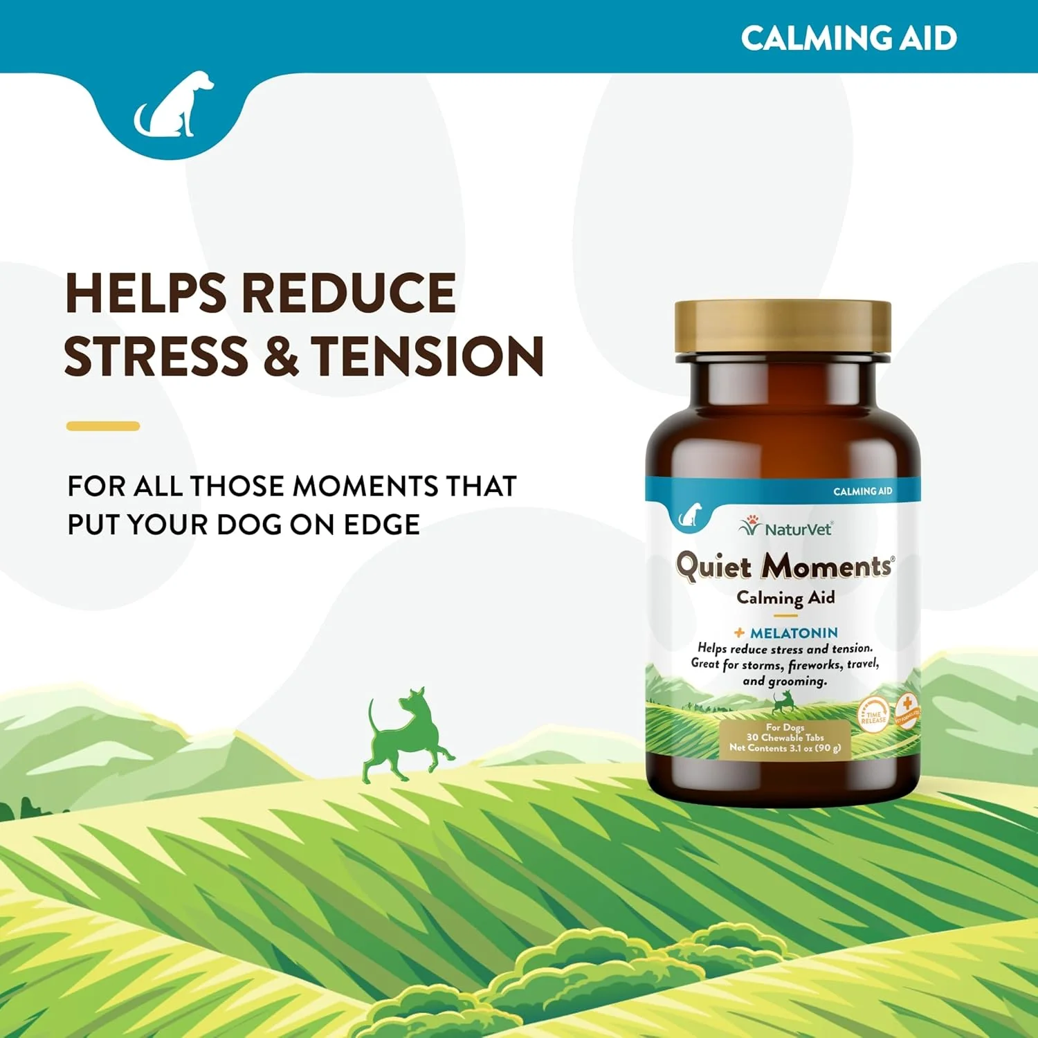 NaturVet Quiet Moments Calming Aid Melatonin Dog Supplement – Helps Reduce Stress in Dogs – for Pet Storm Anxiety, Motion Sickness, Grooming, Separation, Travel – 30 Ct. Tablets - Image 3