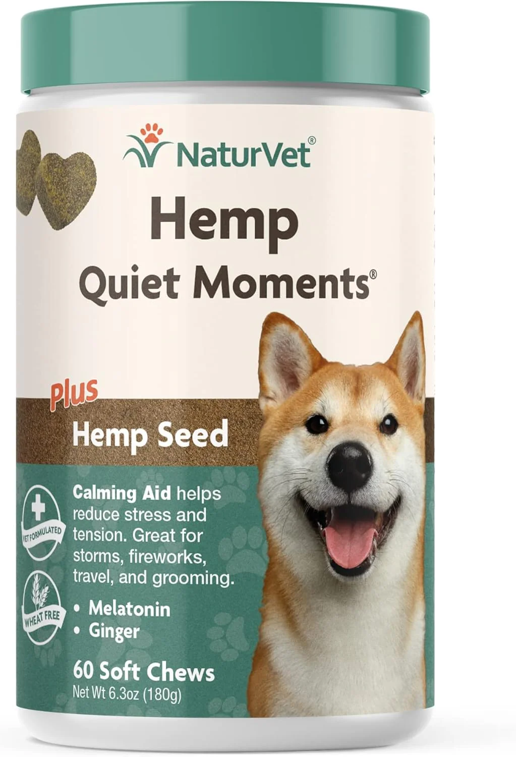 NaturVet Quiet Moments Plus Hemp Calming Aid Soft Chews for Dogs, 60 CT