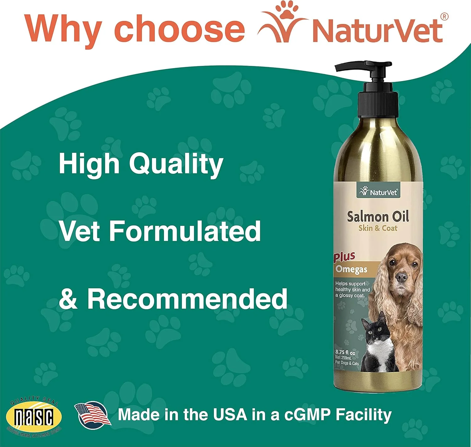 NaturVet – Salmon Oil Skin & Coat Plus Omegas – Supports Healthy Skin & Glossy Coat – Source of Omega-3 & 6 Fatty Acids – for Dogs & Cats (8.75 oz Oil) - Image 3