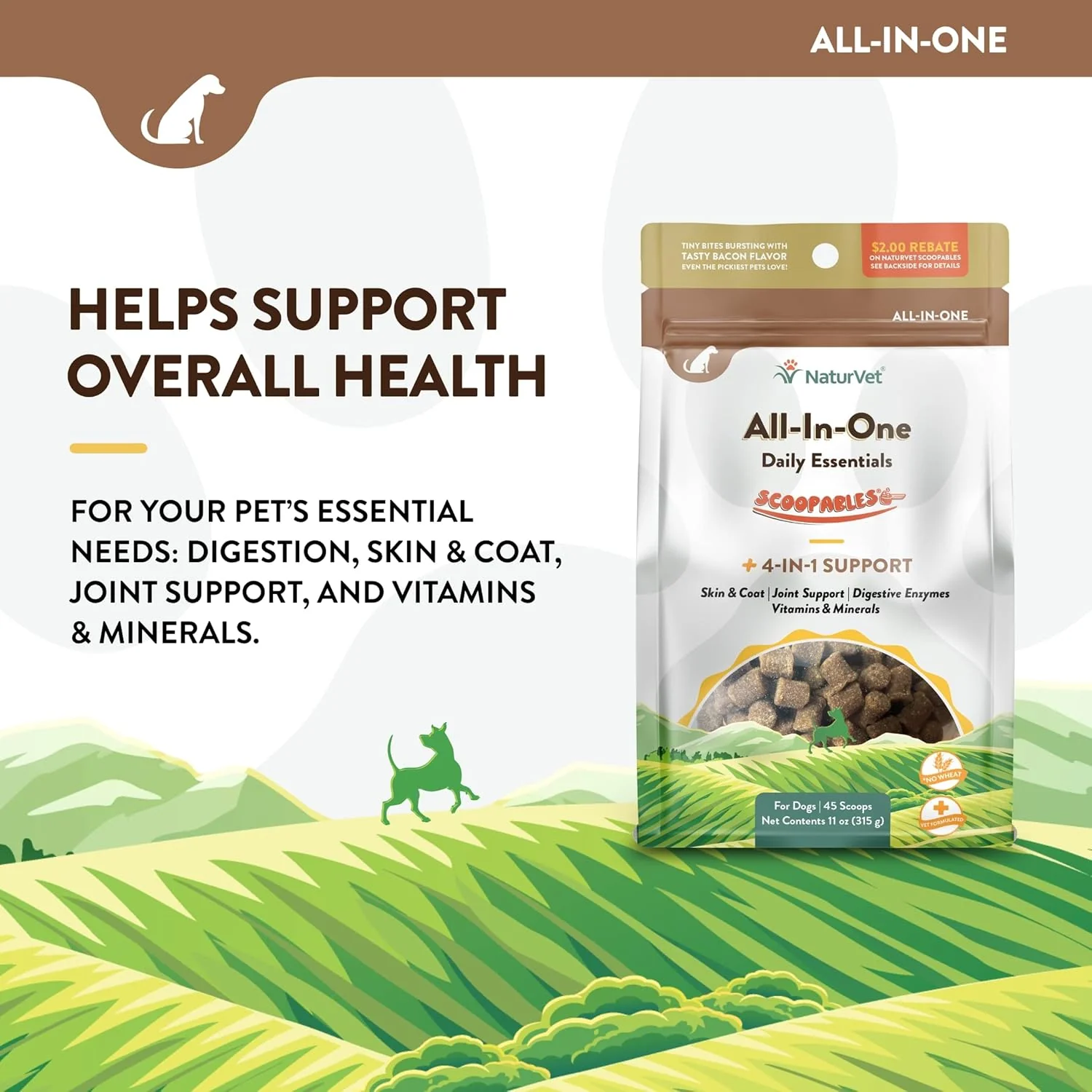 NaturVet Scoopables All-in-One Multivitamin for Dogs - Dog Vitamins and Supplements for Joint Support, Digestion, Skin & Coat Care & Immune - Hickory Smoked Bacon Flavor Vitamin Supplement | 11oz Bag - Image 2