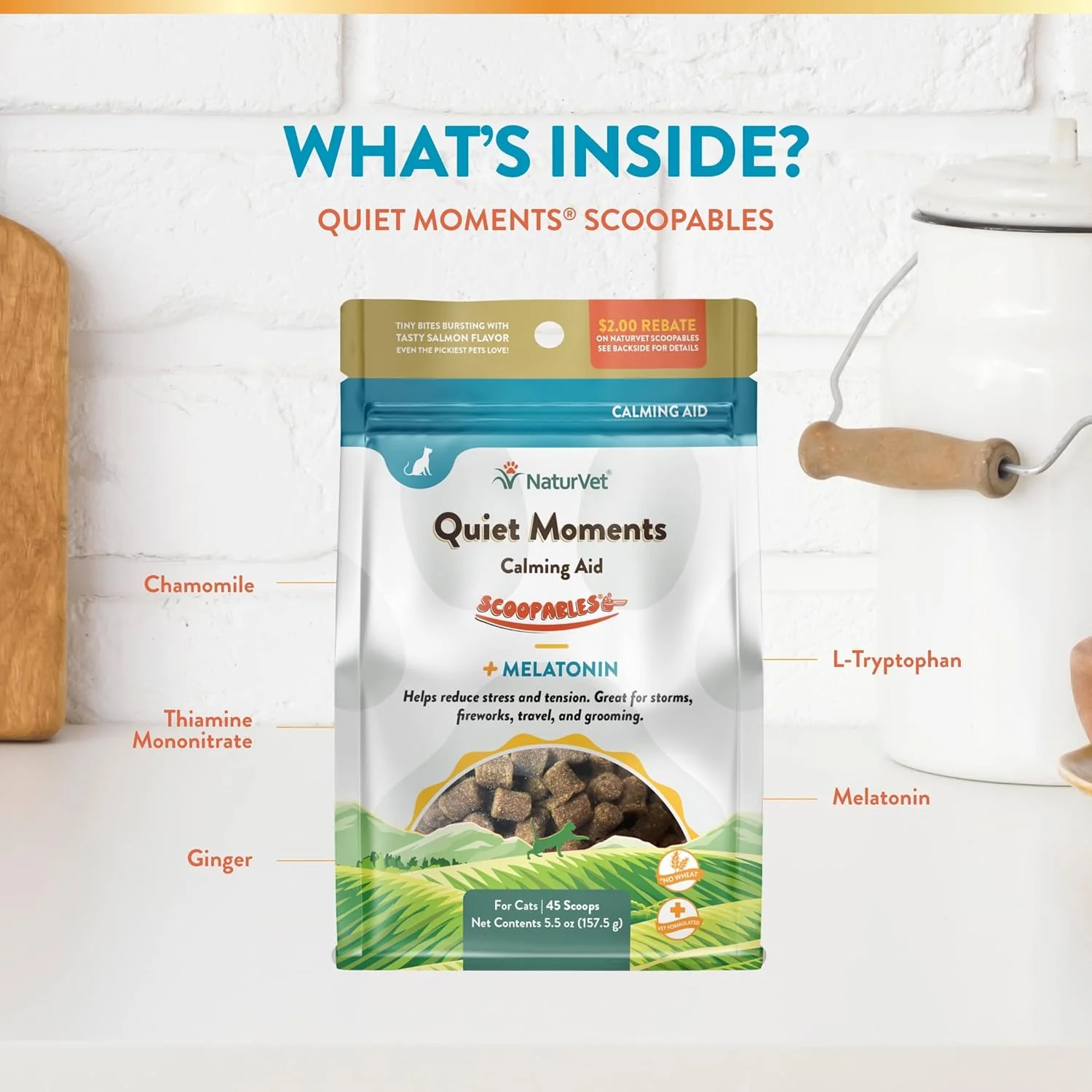 NaturVet Scoopables Quiet Moments Cat Calming Aid - Promotes Calm with Stressful Events Storms, Fireworks, Travel, Separation Anxiety - Cat Health Supplement w/Melatonin - Salmon Flavored - Image 4