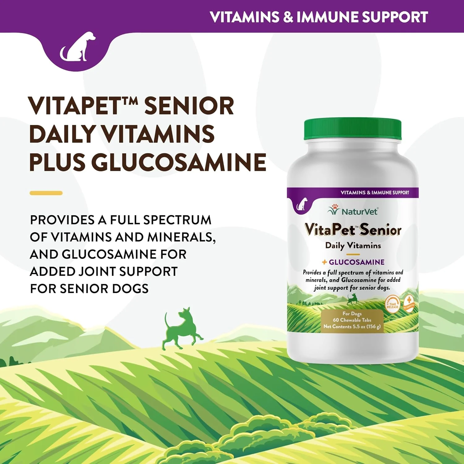 NaturVet –VitaPet Senior Daily Vitamins for Senior Dogs – Plus Glucosamine – Full Spectrum of Vitamins & Minerals – Enhanced with Glucosamine for Added Joint Support – 60 Time Release Tablets - Image 3