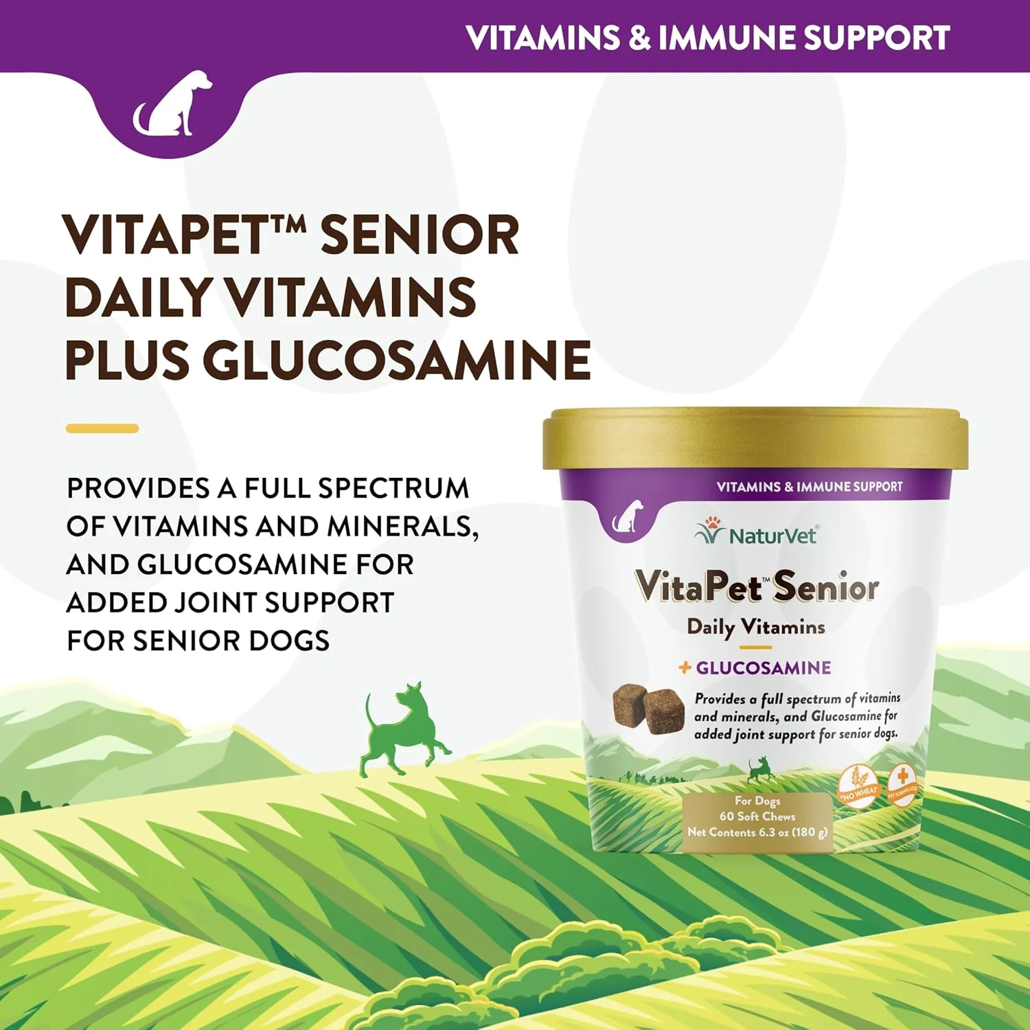 NaturVet VitaPet Senior Daily Vitamins Plus Glucosamine for Dogs, 60 ct Soft Chews, Made in The USA with Globally Source Ingredients - Image 2