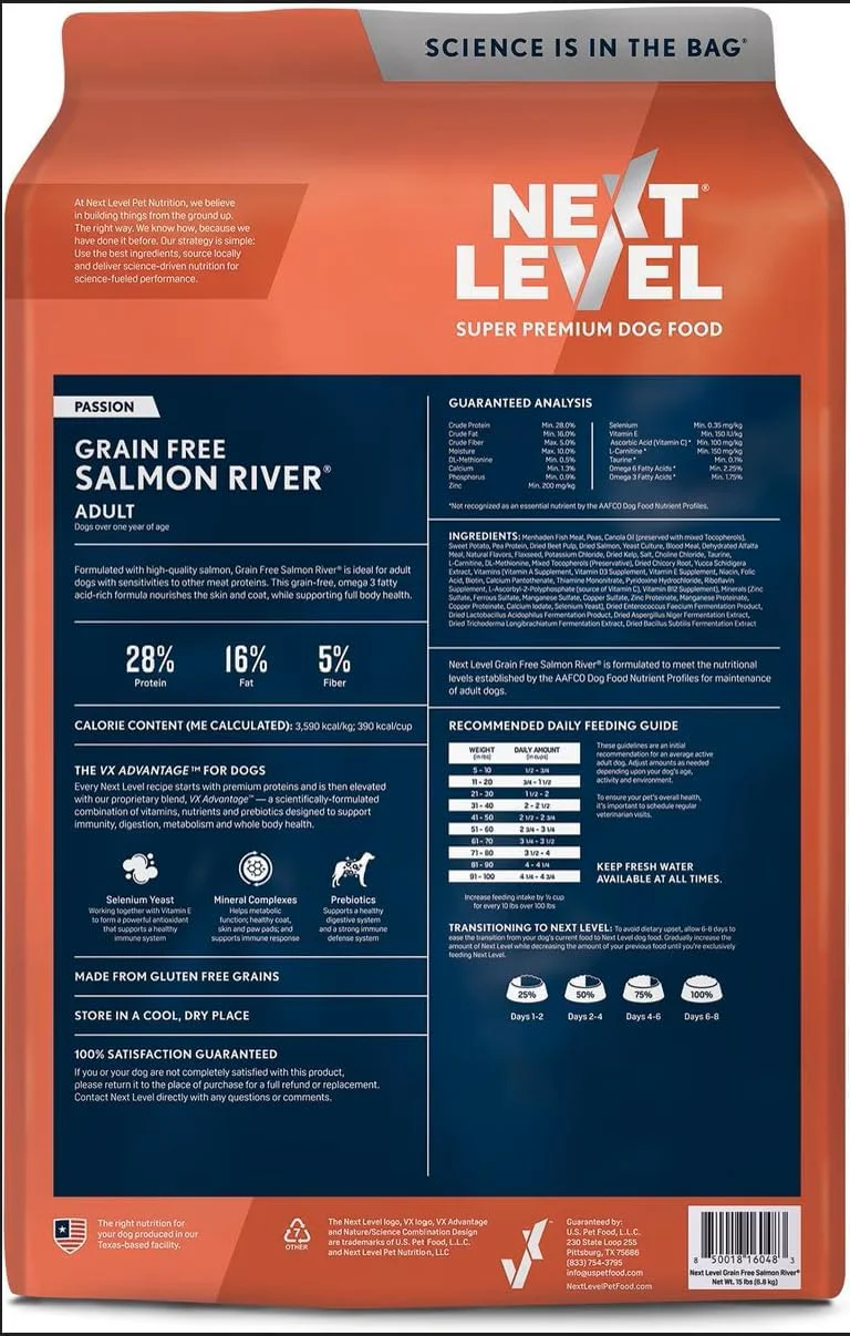 Next Level Super Premium Dog Food – Grain Free Salmon River – Dry Kibble for Dogs at All Life Stages of All Breeds – 28% Protein, Fish and Sweet Potato, Gluten Free Grains (15 Pound) - Image 3