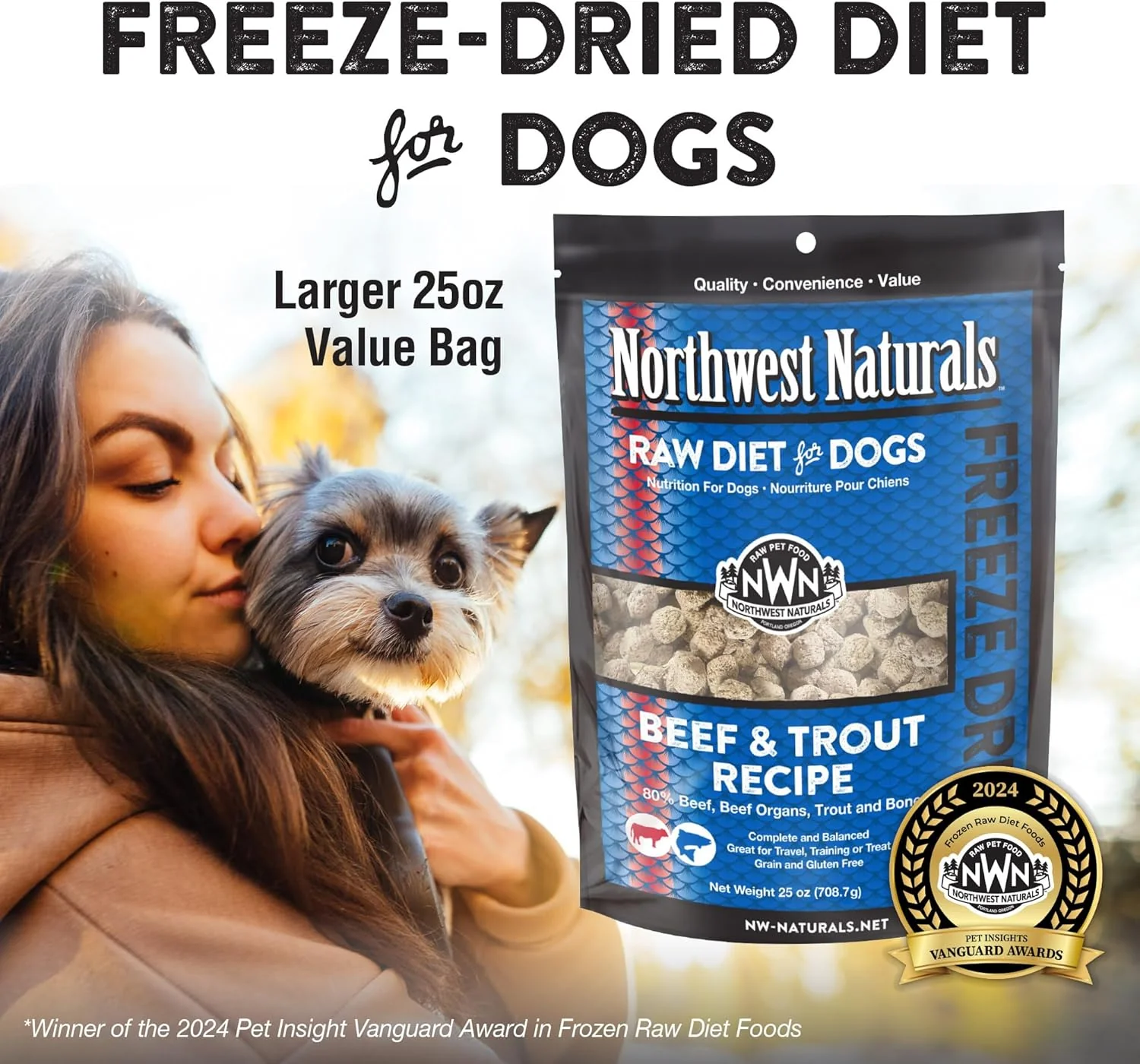 Northwest Naturals Freeze-Dried Beef & Trout Dog Food - Bite-Sized Nuggets - Grain-Free, High-Protein, Raw Diet, Human-Grade Ingredients, All Natural, Omega-3 for Skin & Coat, Made in USA, 25 Oz - Image 2