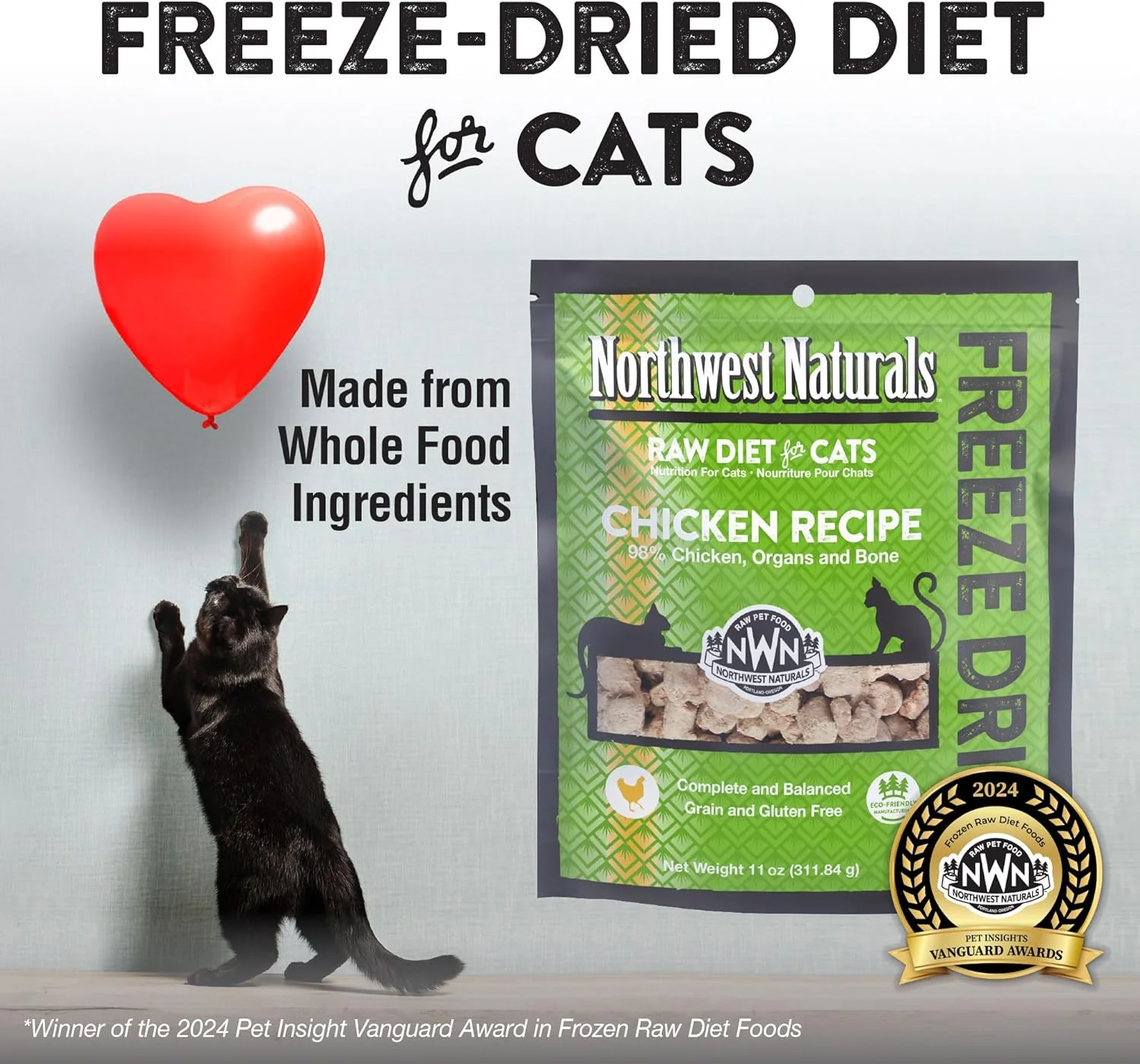 Northwest Naturals Freeze-Dried Chicken Cat & Kitten Food – Bite-Sized Nibbles – Healthy, Limited, Human-Grade Ingredients, All-Natural, High-Protein Raw Diet – Complete & Balanced, Made in USA, 11 oz - Image 2