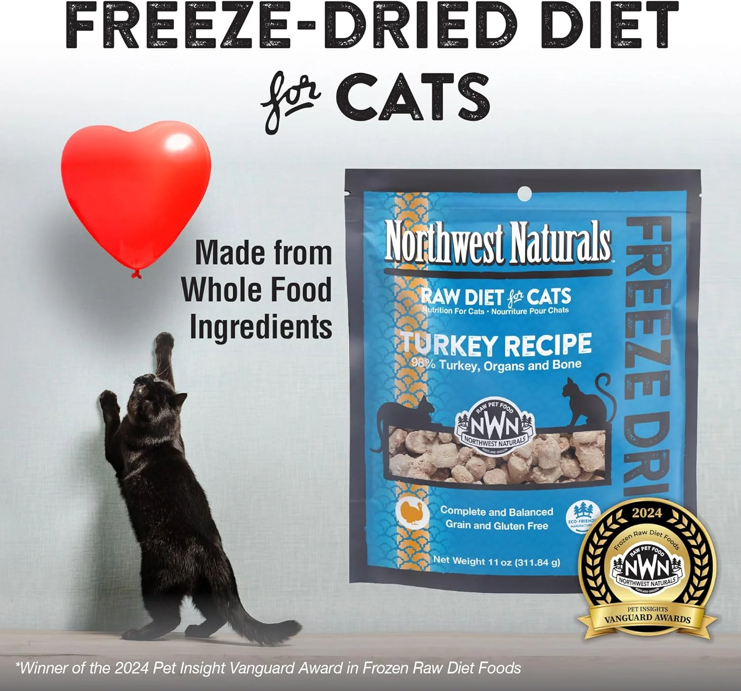 Northwest Naturals Freeze-Dried Turkey Cat & Kitten Food – Bite-Sized Nibbles – Healthy, Limited, Human-Grade Ingredients, All-Natural, High-Protein Raw Diet – Complete & Balanced, Made in USA, 11 oz - Image 2