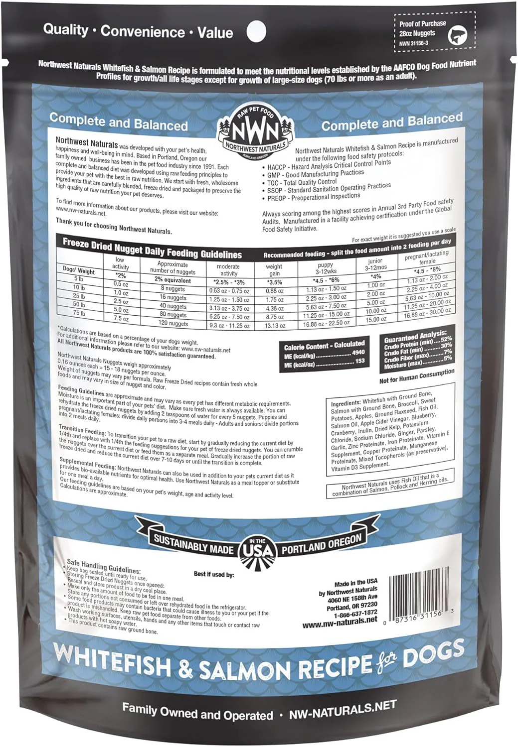 Northwest Naturals Freeze-Dried Whitefish & Salmon Dog Food - Bite-Sized Nuggets - Grain-Free, High-Protein, Raw Diet, Human-Grade Ingredients, All Natural, Omega-3 for Skin & Coat, Made in USA, 25 Oz - Image 7