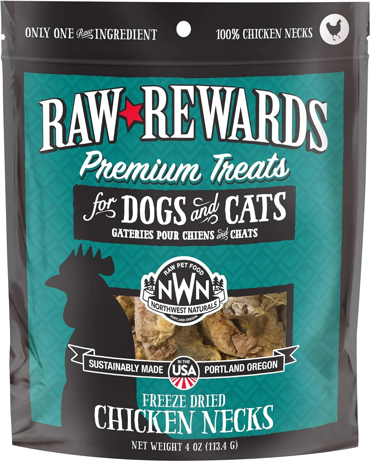 Northwest Naturals Raw Rewards Freeze-Dried Chicken Neck Treats for Dogs and Cats - Whole Neck - Healthy, 1 Ingredient, Human Grade Ingredients, All Natural, Proudly Made in USA, 4 Oz