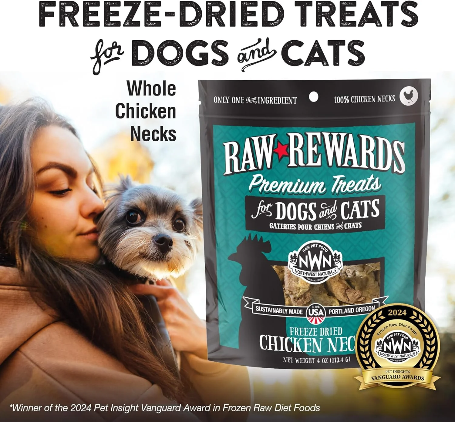 Northwest Naturals Raw Rewards Freeze-Dried Chicken Neck Treats for Dogs and Cats - Whole Neck - Healthy, 1 Ingredient, Human Grade Ingredients, All Natural, Proudly Made in USA, 4 Oz - Image 2
