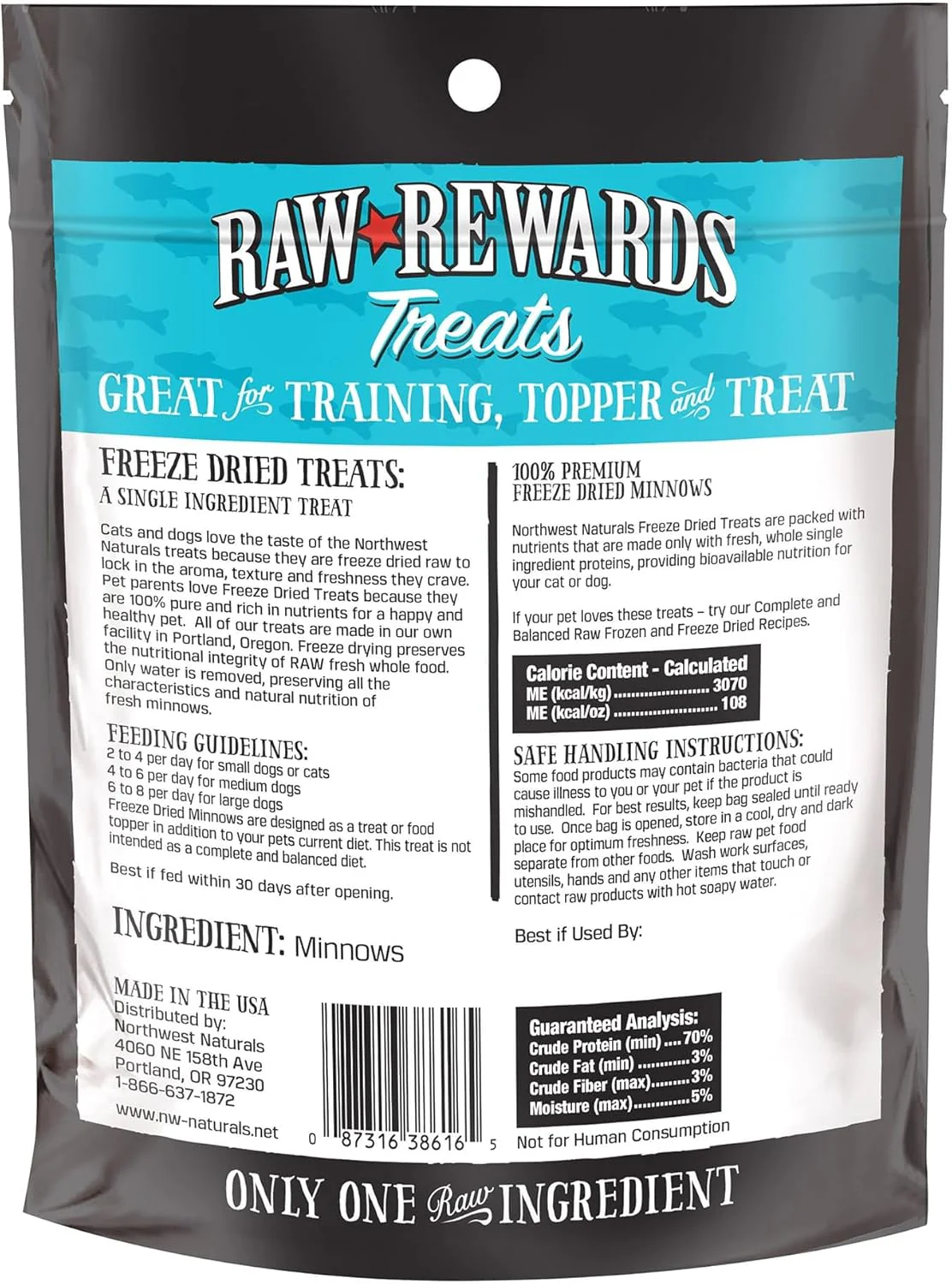 Northwest Naturals Raw Rewards Freeze-Dried Minnow Treats for Dogs and Cats - Bite Sized Pieces - Grain Free - 1 Ingredient - Healthy - Human Grade - All Natural - USA Made - 1 Oz - Image 7