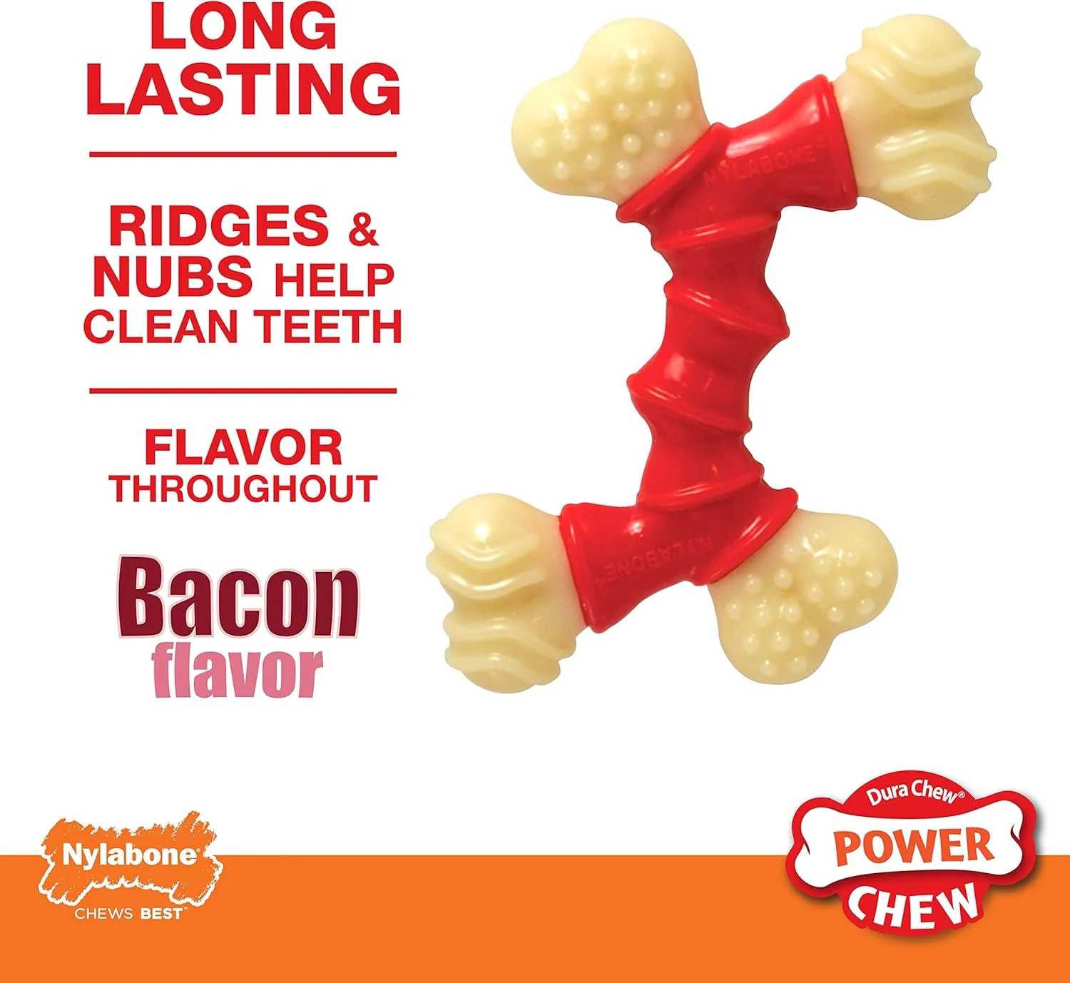 Nylabone Double Bone Power Chew Toy for Dogs, Dog Toys for Aggressive Chewers, Bacon Flavor, X-Small - Image 3