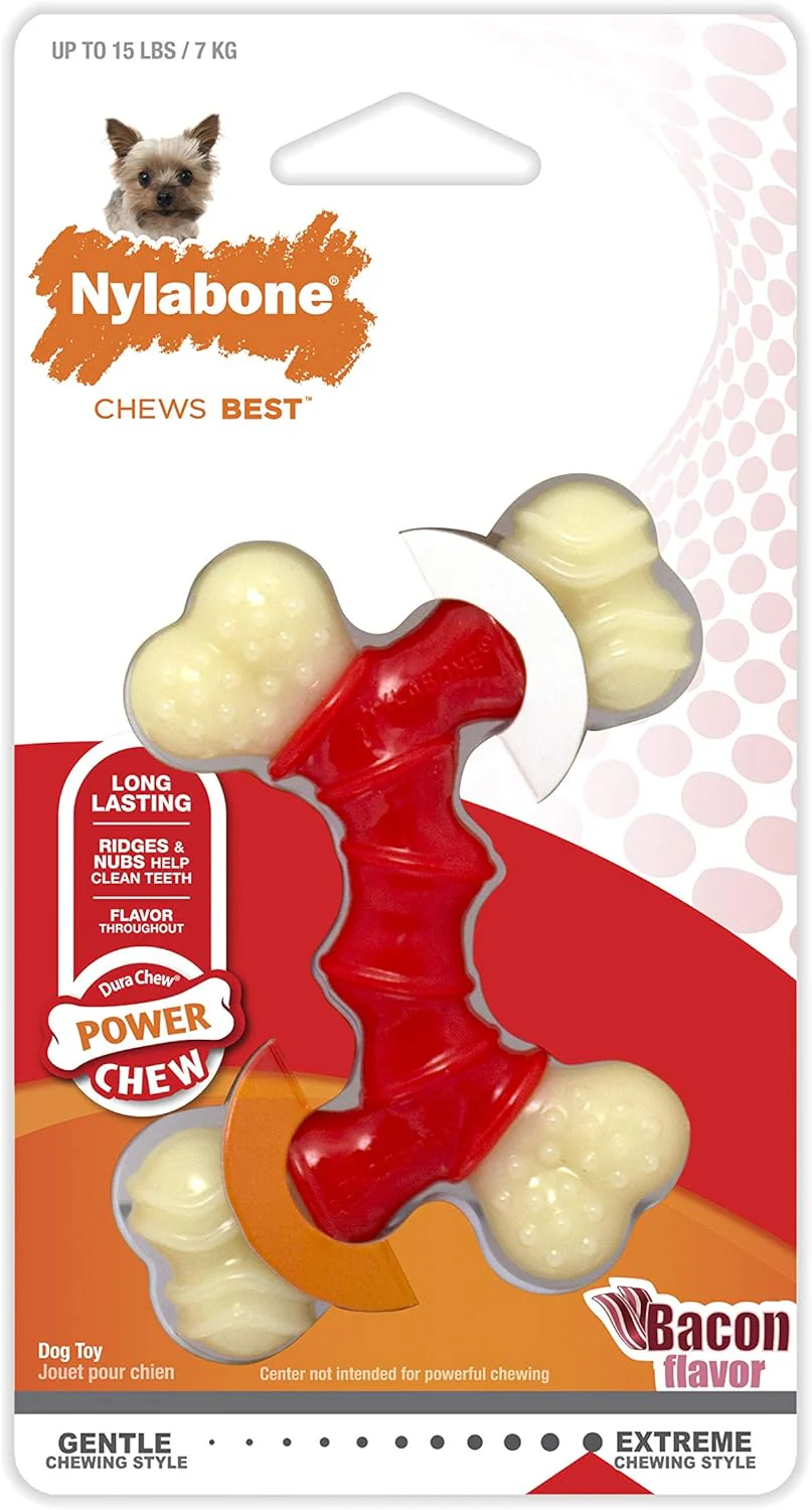 Nylabone Double Bone Power Chew Toy for Dogs, Dog Toys for Aggressive Chewers, Bacon Flavor, X-Small - Image 9
