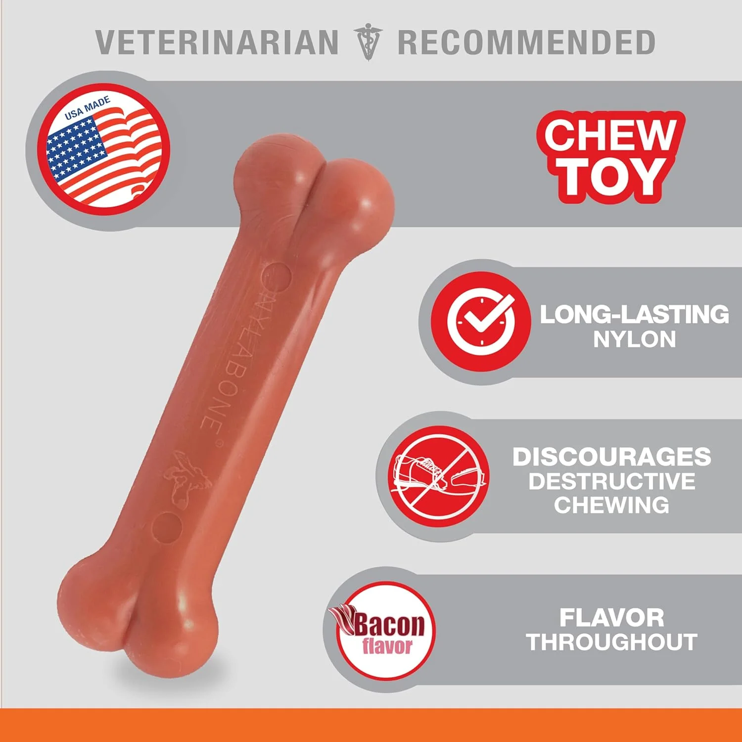 Nylabone Power Chew Classic Bone Chew Toy for Dogs, Durable Dog Toys for Aggressive Chewers, Bacon Flavor - Image 2