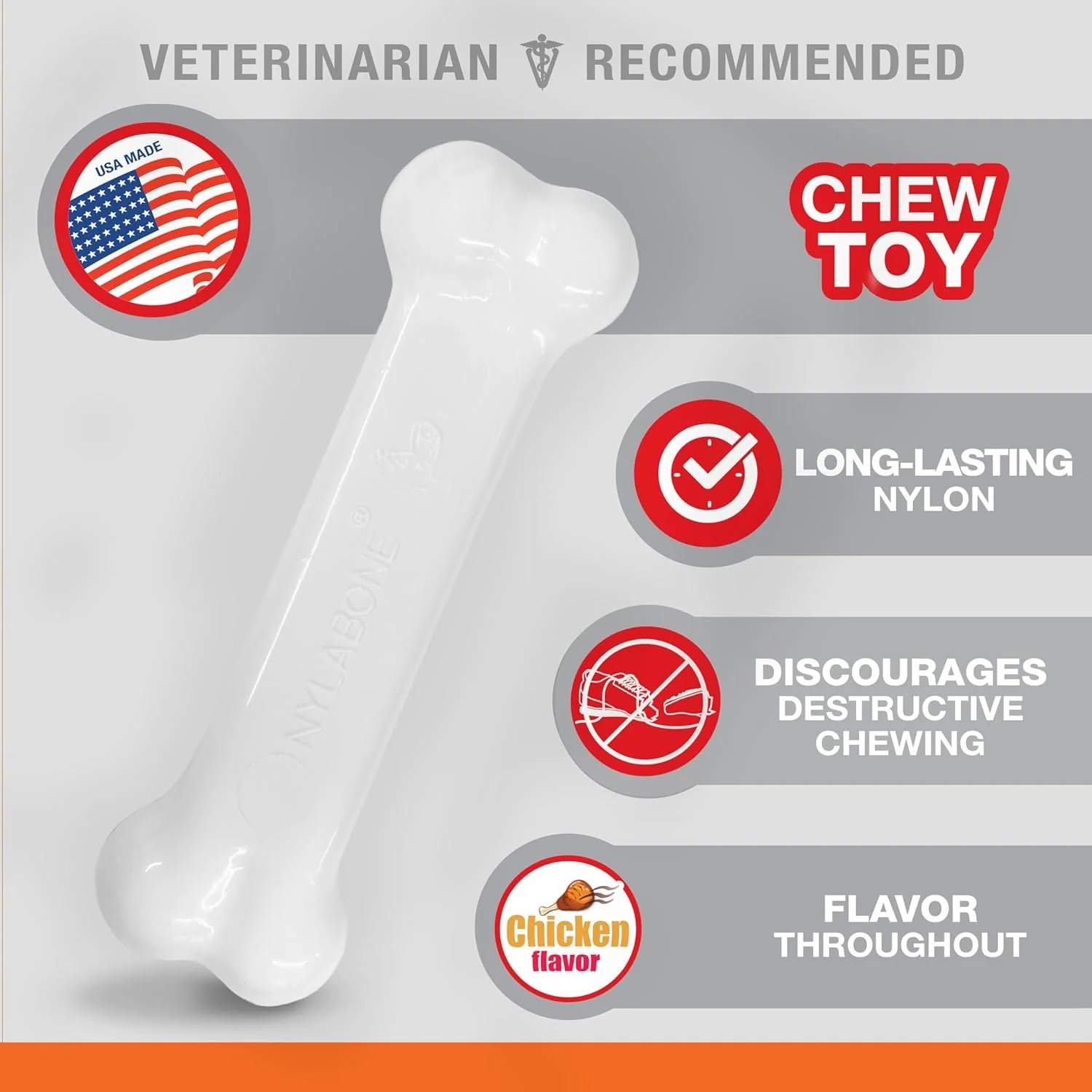 Nylabone Power Chew Classic Bone Chew Toy for Dogs, Durable Dog Toys for Aggressive Chewers, Chicken Flavor - Image 4