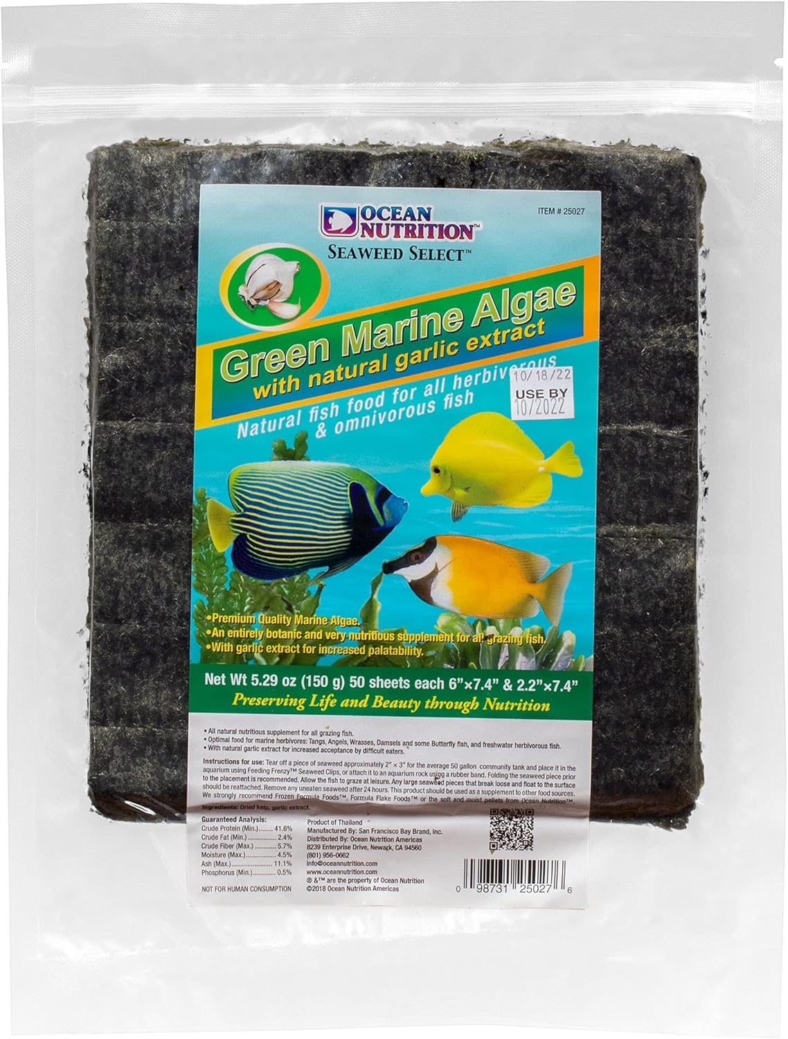 Ocean Nutrition Seaweed Select Green Marine Algae - Nutritious Fish Food for Herbivorous Marine Fish, Live Fish & Invertebrates - Natural Seaweed Sheets with Garlic Extract - 50 Sheets, 5.29 oz (150g) - Image 2