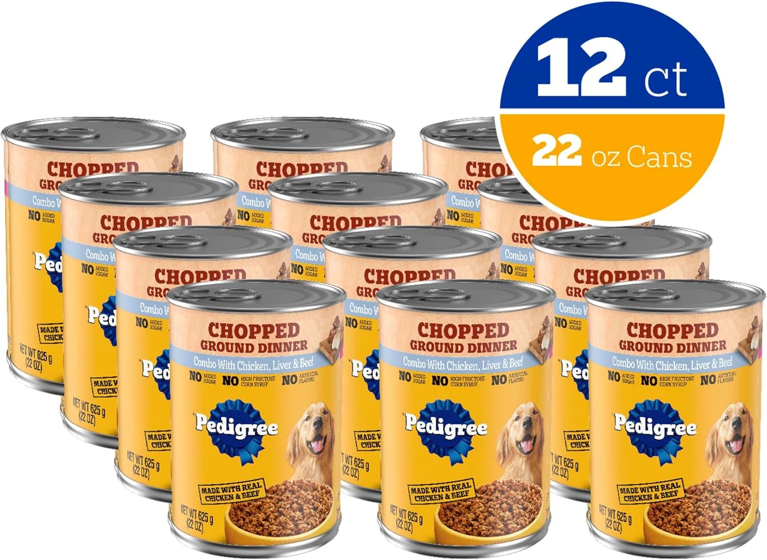 Pedigree Adult Canned Wet Dog Food Chopped Ground Dinner Combo with Chicken, Beef & Liver Flavor, 22 oz. Cans EA - Image 2