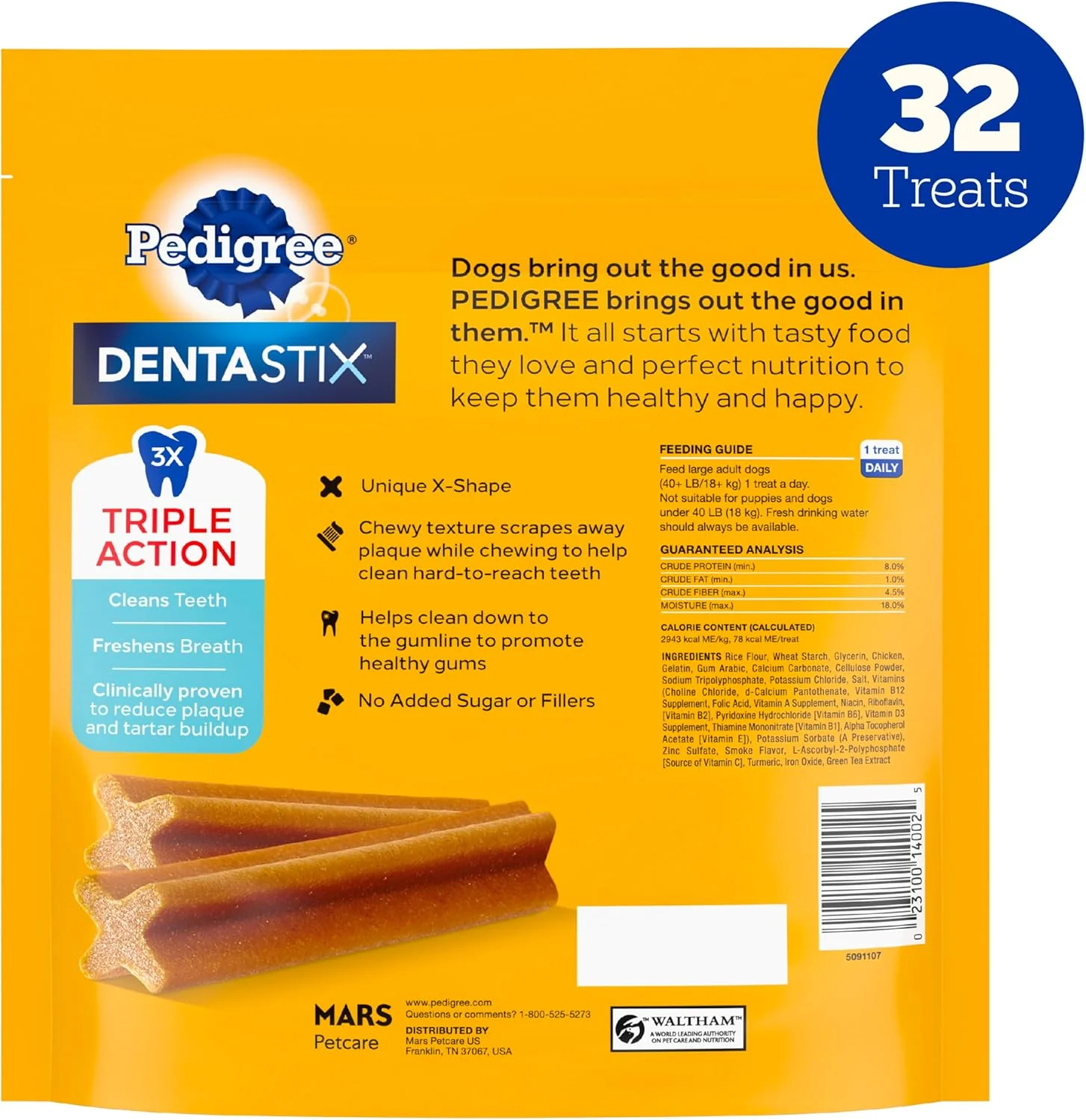 Pedigree Dentastix Large Breed Dog Treats, Original Flavor, 1.66 lb. Bag (32 Treats) - Image 2