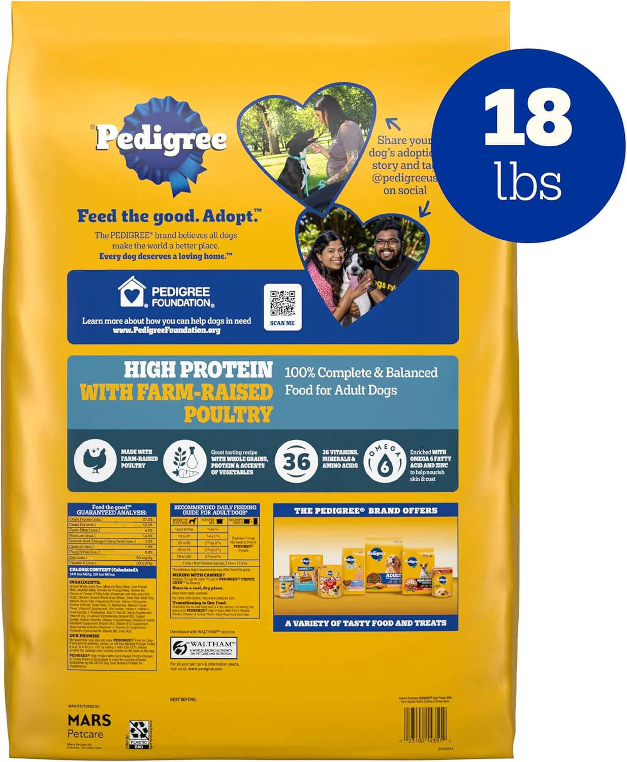 Pedigree High Protein Adult Dry Dog Food, Chicken and Turkey Flavor, 18 lb. Bag - Image 2
