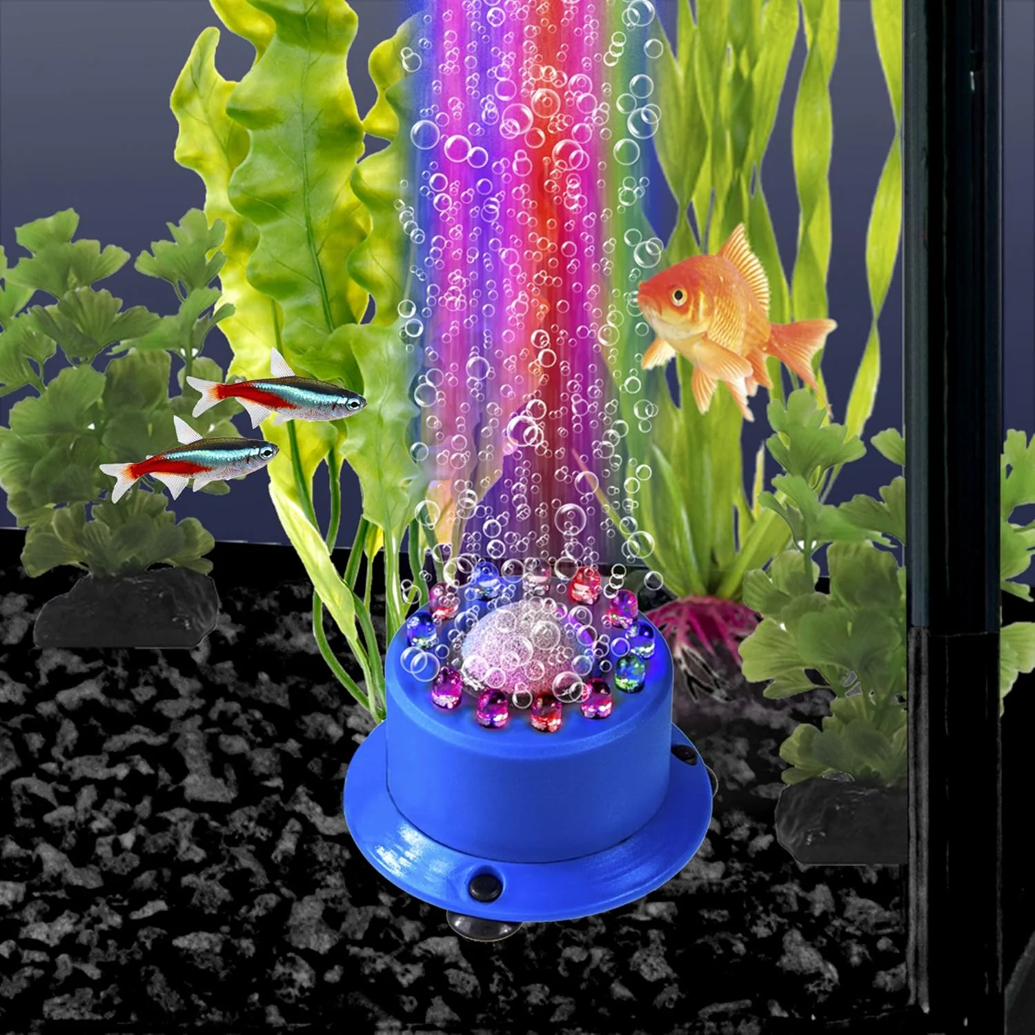 Penn-Plax Cascade Multi-Colored Rainbow LED Air Stone – Great Bubbler for Freshwater & Saltwater Aquariums – 2.5” Diameter - Image 4