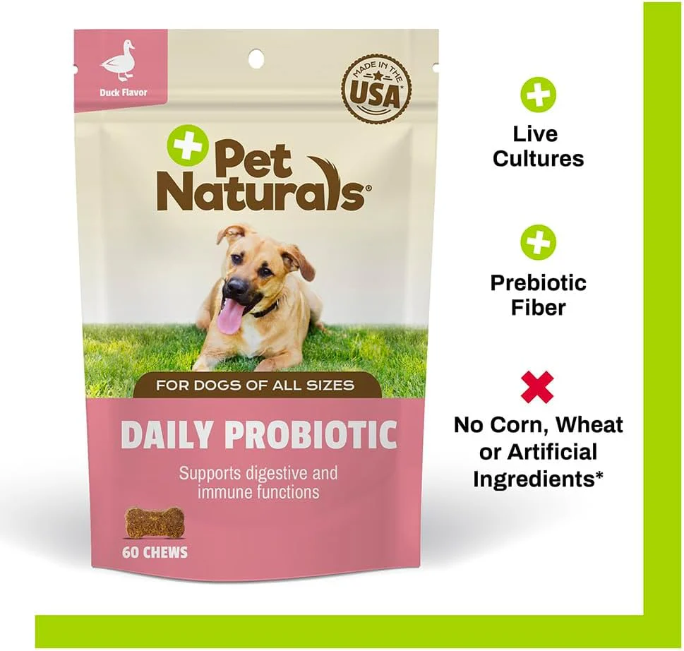 Pet Naturals Daily Probiotic for Dogs, 120M CFUs - Pre and Probiotics for Dogs Digestive Health, Gut Health, Immune Support, Diarrhea, Allergies and Itching - 60 Chews, Duck Flavor - Image 3