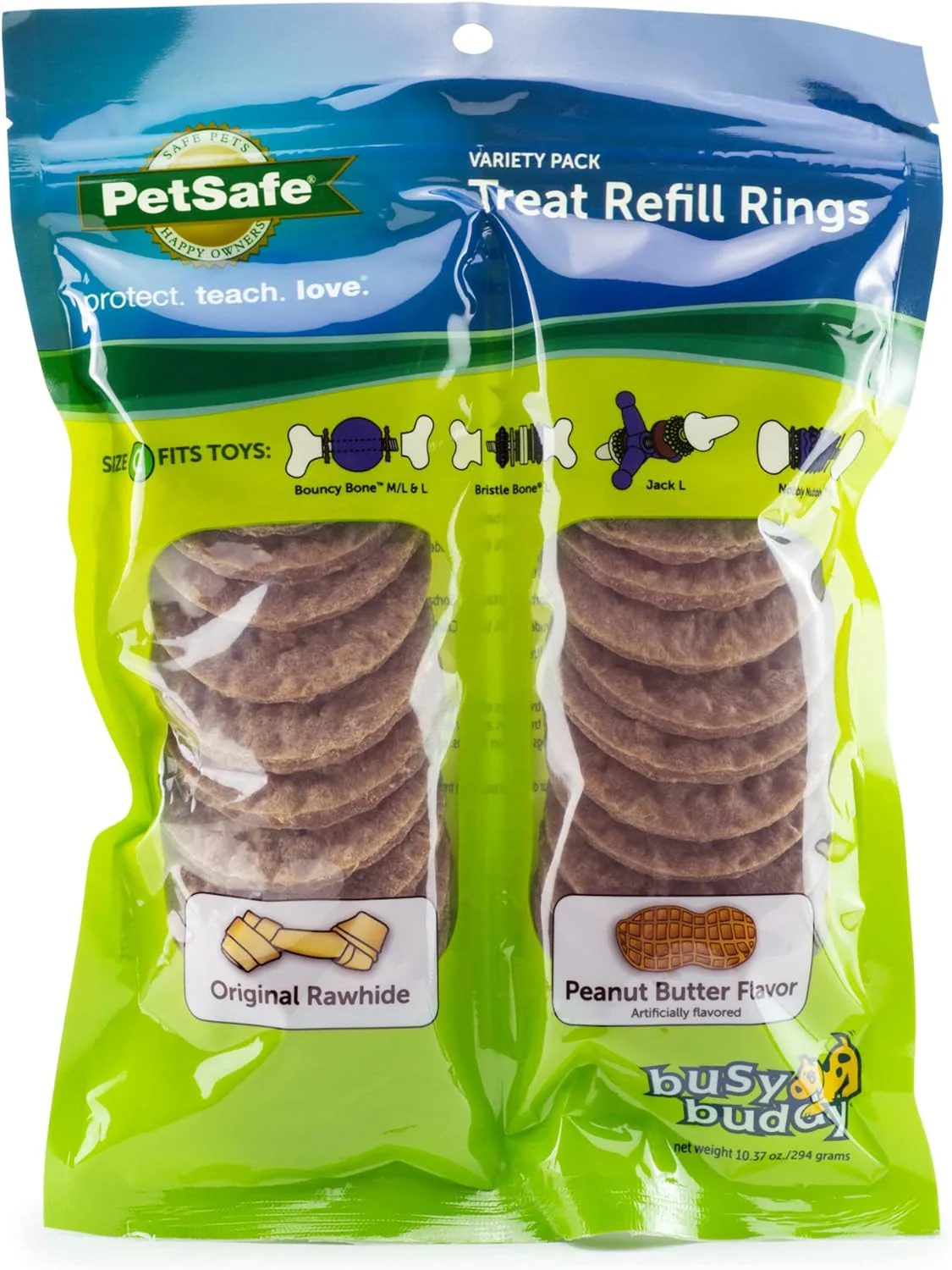 PetSafe® Rawhide Treat Ring Refills, Variety Pack, Original Rawhide and Peanut Butter Flavor, Replacement Treats Busy Buddy Treat Ring Holding Toys - Image 8