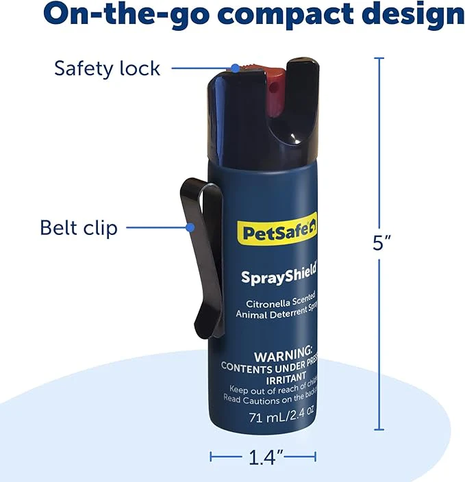 PetSafe SprayShield Animal Deterrent Spray (2.4 Oz / 71 ML) Dog Spray Self Defense Compact Design for Portability, Belt Clip for Easy Carry, Releases Surprising Burst, Citronella - Image 2