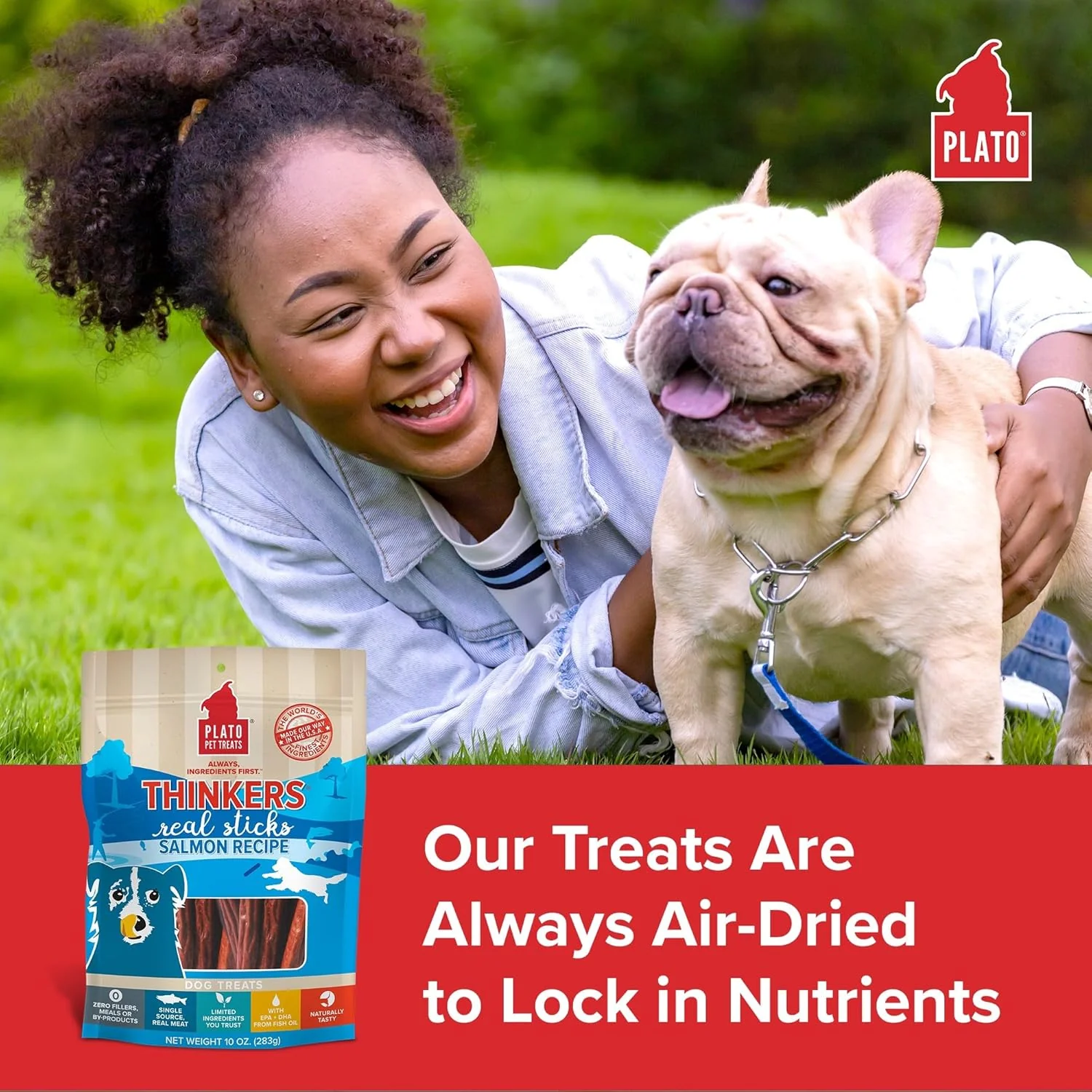 Plato Pet Treats Air Dried Dog Treats Salmon Thinkers Sticks, Natural Dog Treats, Real Meat, Air Dried, Made in the USA, 10oz - Image 3