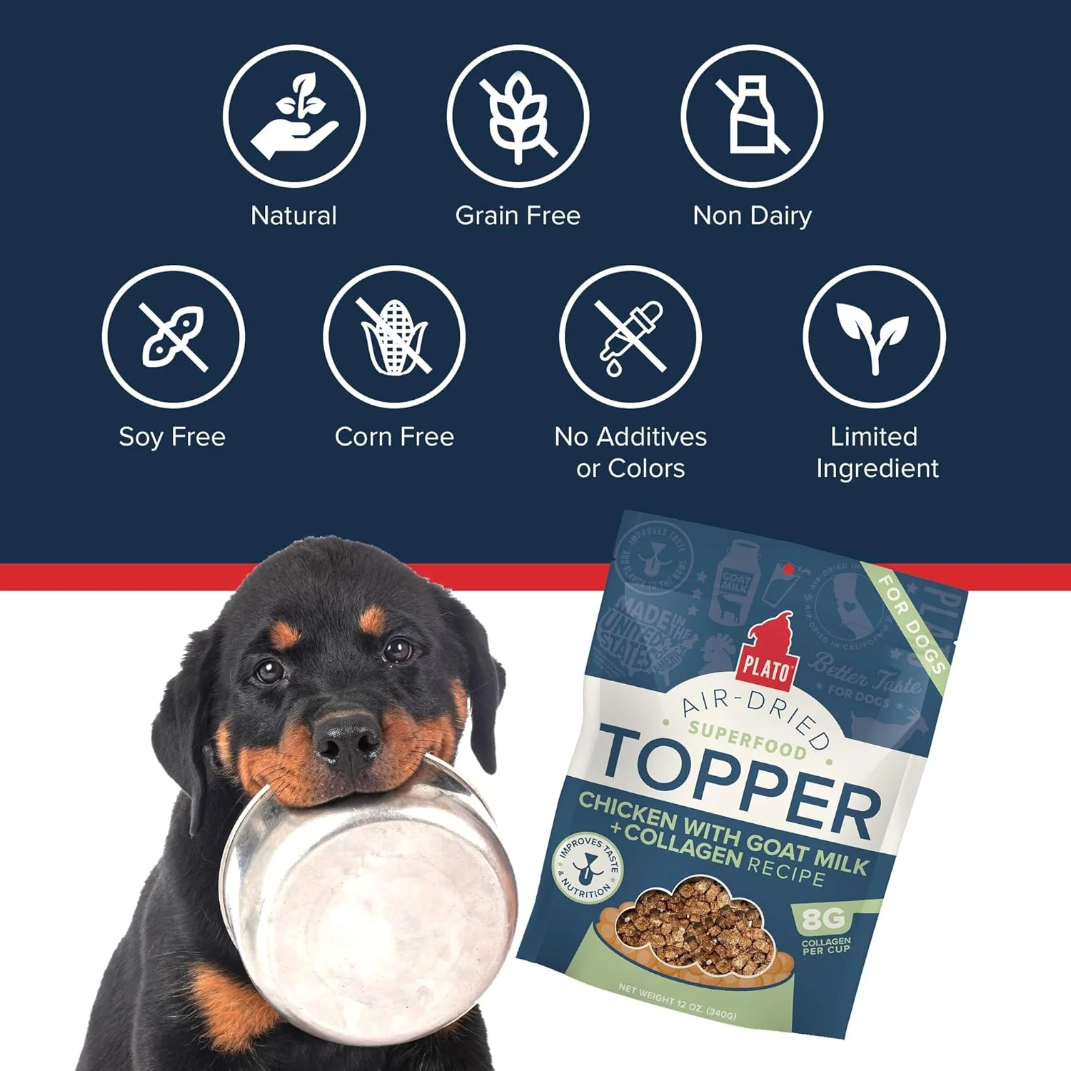 PLATO Pet Treats Dog Food Toppers - Air-Dried Dog Food Toppers for Dry Food - with Collagen to Support Skin and Coat Health - Goat Milk & Collagen Recipe - Image 7