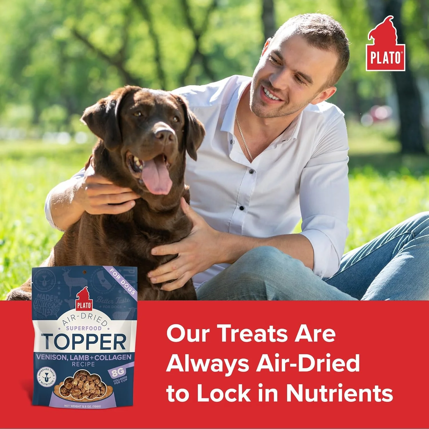 PLATO Pet Treats Dog Food Toppers - Air-Dried Dog Food Toppers for Dry Food - with Collagen to Support Skin and Coat Health - Venison, Lamb and Collagen Recipe - Image 3