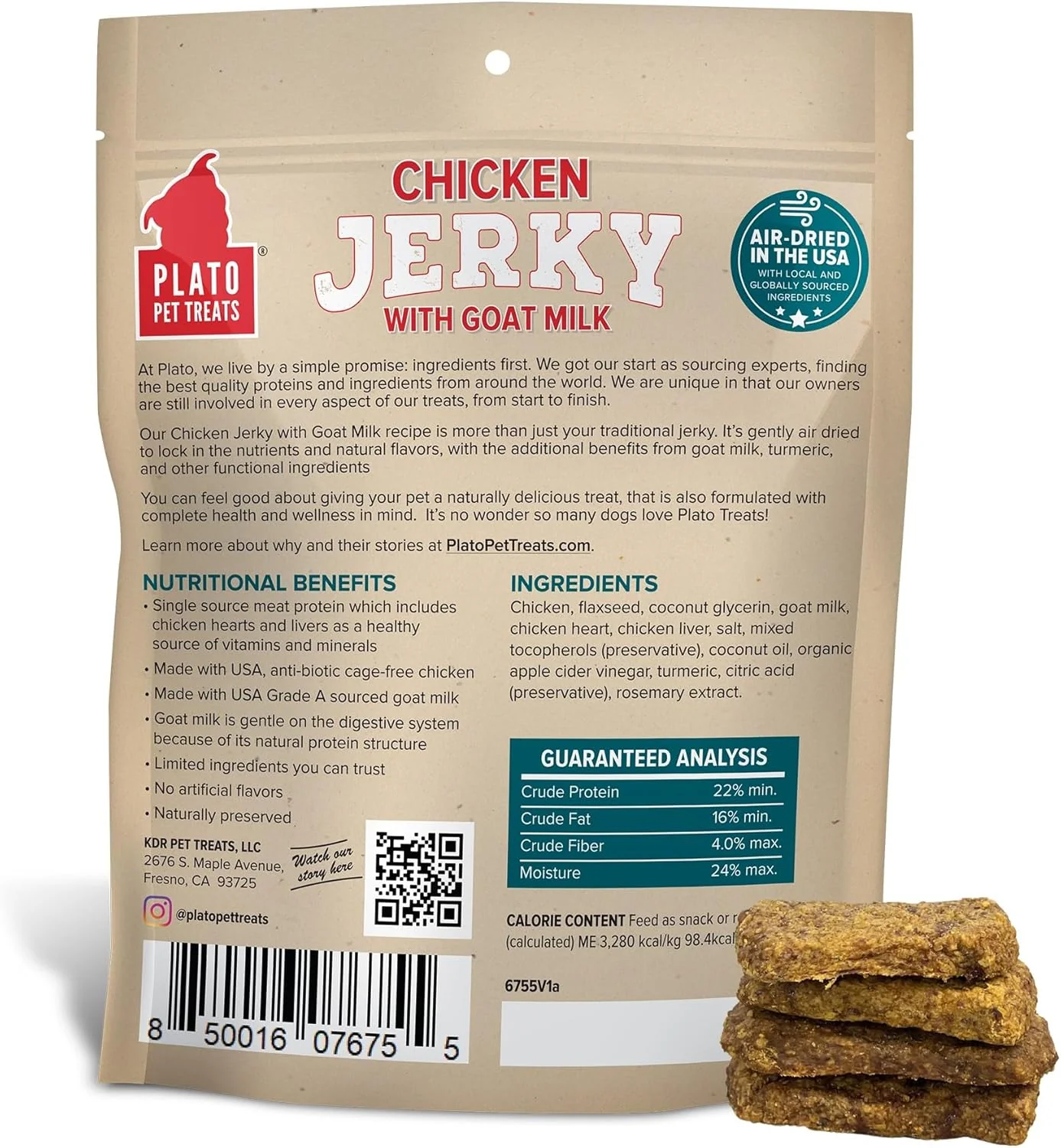 PLATO Pet Treats Dog Treats - Air-Dried Jerky - Delicious, Real Meat - Grain Free - Supports Healthy Digestion - Chicken with Goat Milk - Image 2