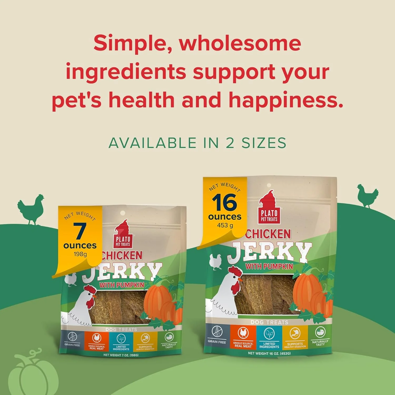 PLATO Pet Treats Dog Treats - Air-Dried Jerky for Dogs - Delicious, Real Meat Dog Treats - Grain Free - Supports Healthy Digestion - Chicken Jerky with Pumpkin - Image 4