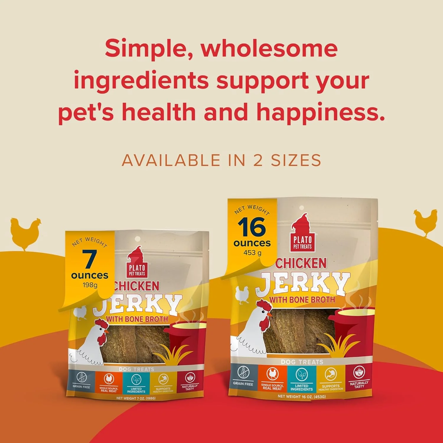 PLATO Pet Treats Jerky Dog Treats - Air-Dried Jerky for Dogs - Delicious, Real Meat Dog Treats - Grain Free - Supports Healthy Digestion - Chicken Jerky with Bone Broth - Image 4