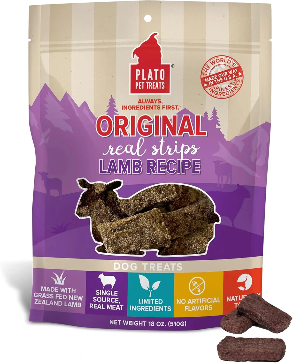 PLATO Pet Treats Real Strips - Air-Dried Meat Bars for Dogs - Delicious, Limited Ingredient Dog Treats - Grain Free - Original Real Strips Lamb - Image 5