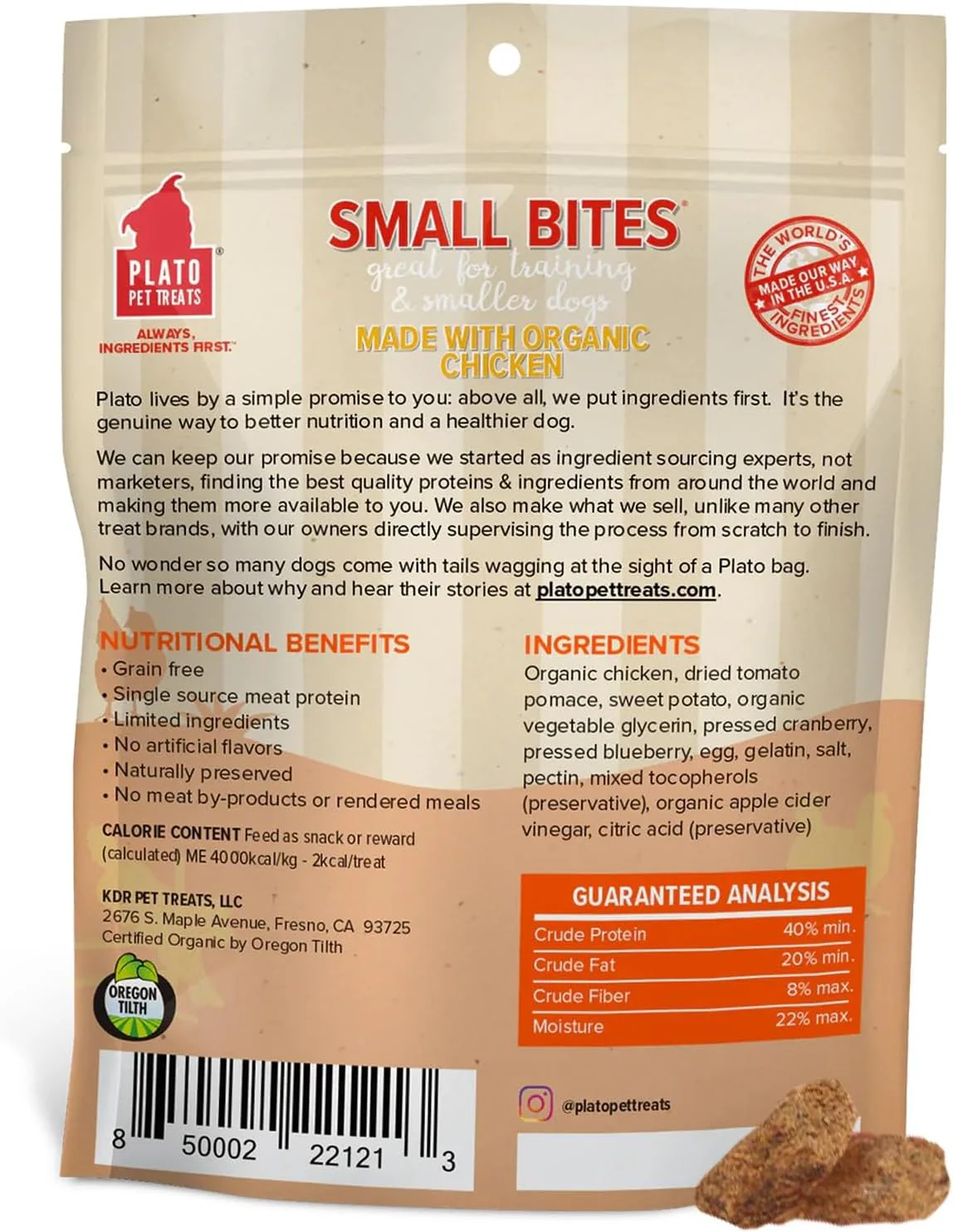 PLATO Small Bites Dog Treats, Natural Bite Sized Real Meat & Chicken Flavor, Grain Free & High in Protein, Air Dried Authentic Ingredients, 2 Calories Per Treat, Made in the USA - Image 2