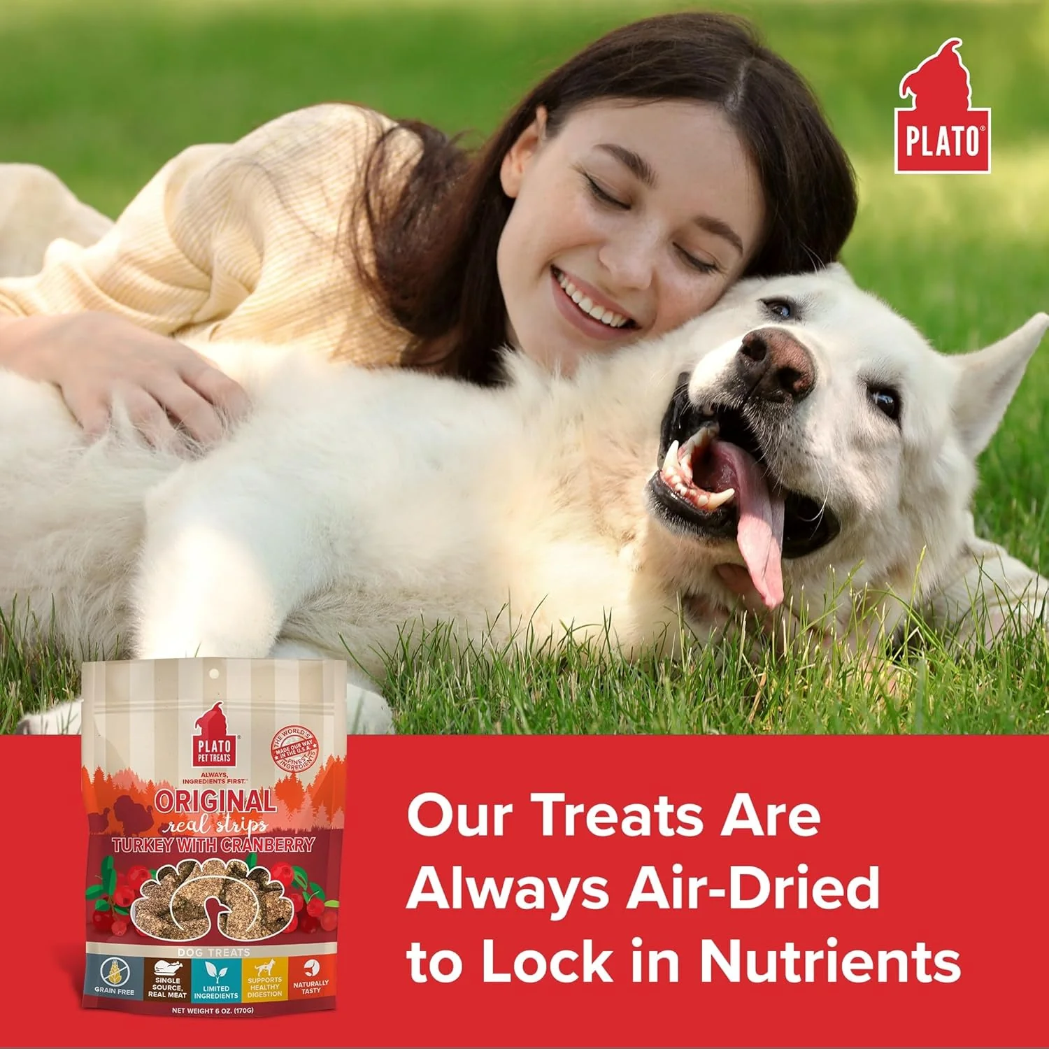 PLATO Turkey Real Strips Natural Dog Treats - Real Meat - Air Dried - Made in the USA - Turkey & Cranberry - Image 3