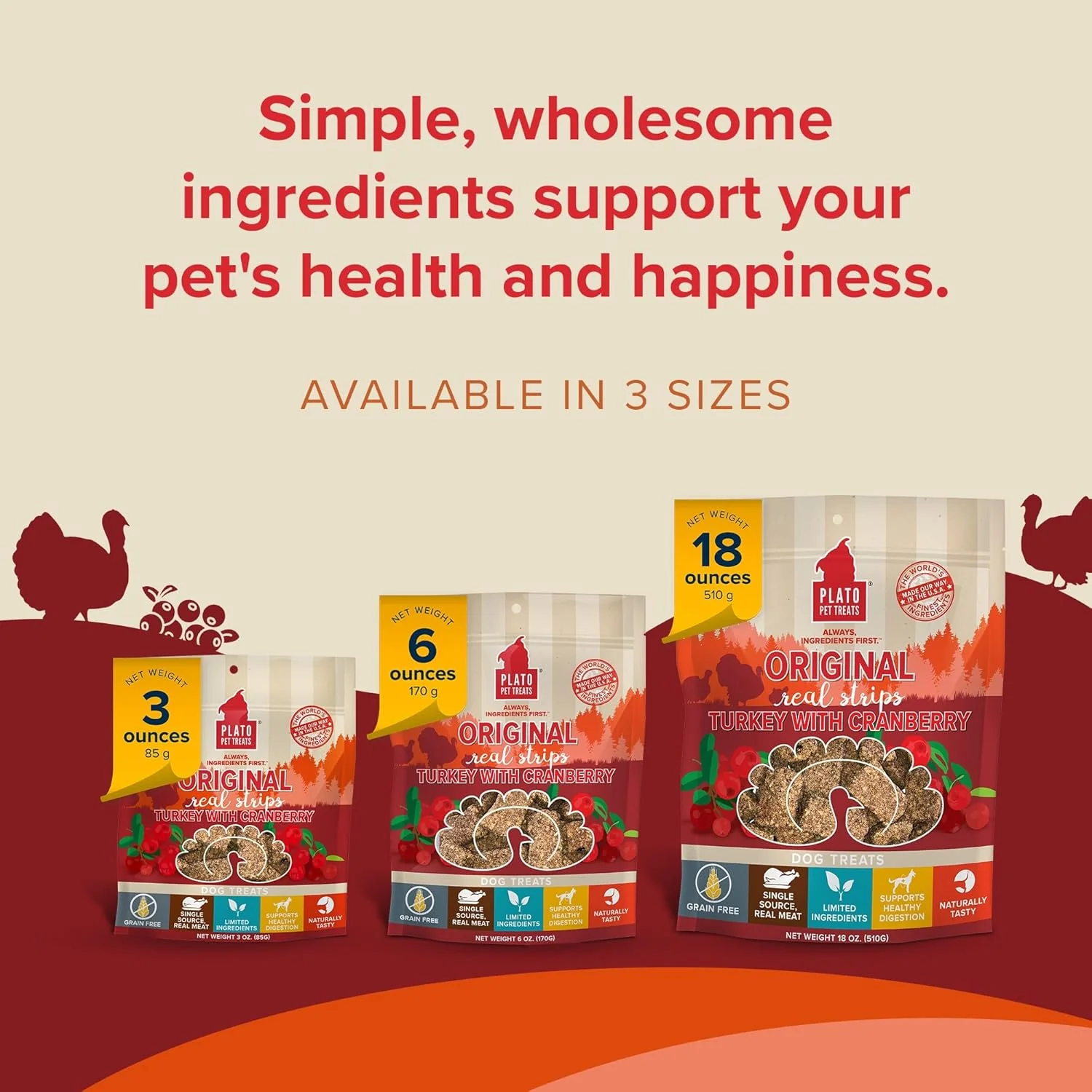 PLATO Turkey Real Strips Natural Dog Treats - Real Meat - Air Dried - Made in the USA - Turkey & Cranberry - Image 4