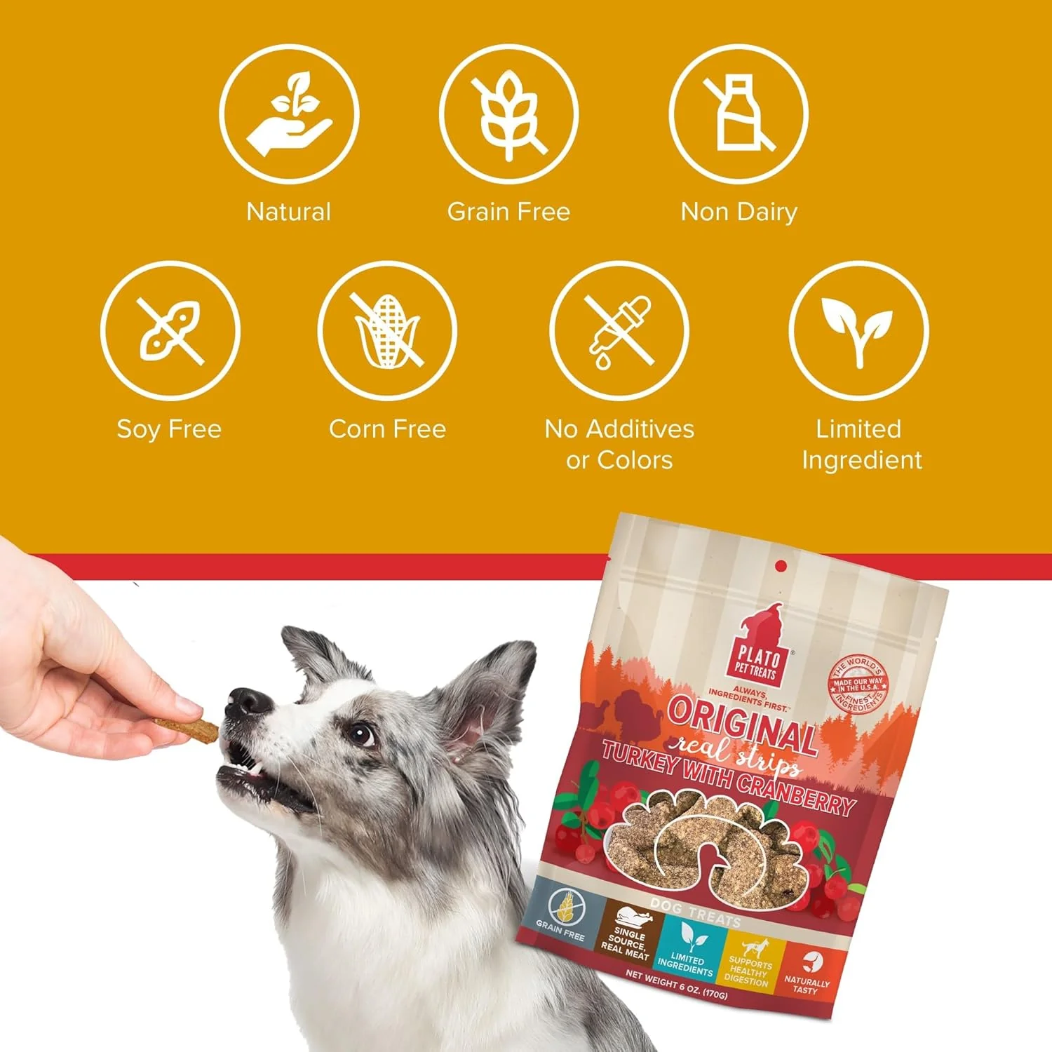 PLATO Turkey Real Strips Natural Dog Treats - Real Meat - Air Dried - Made in the USA - Turkey & Cranberry - Image 7