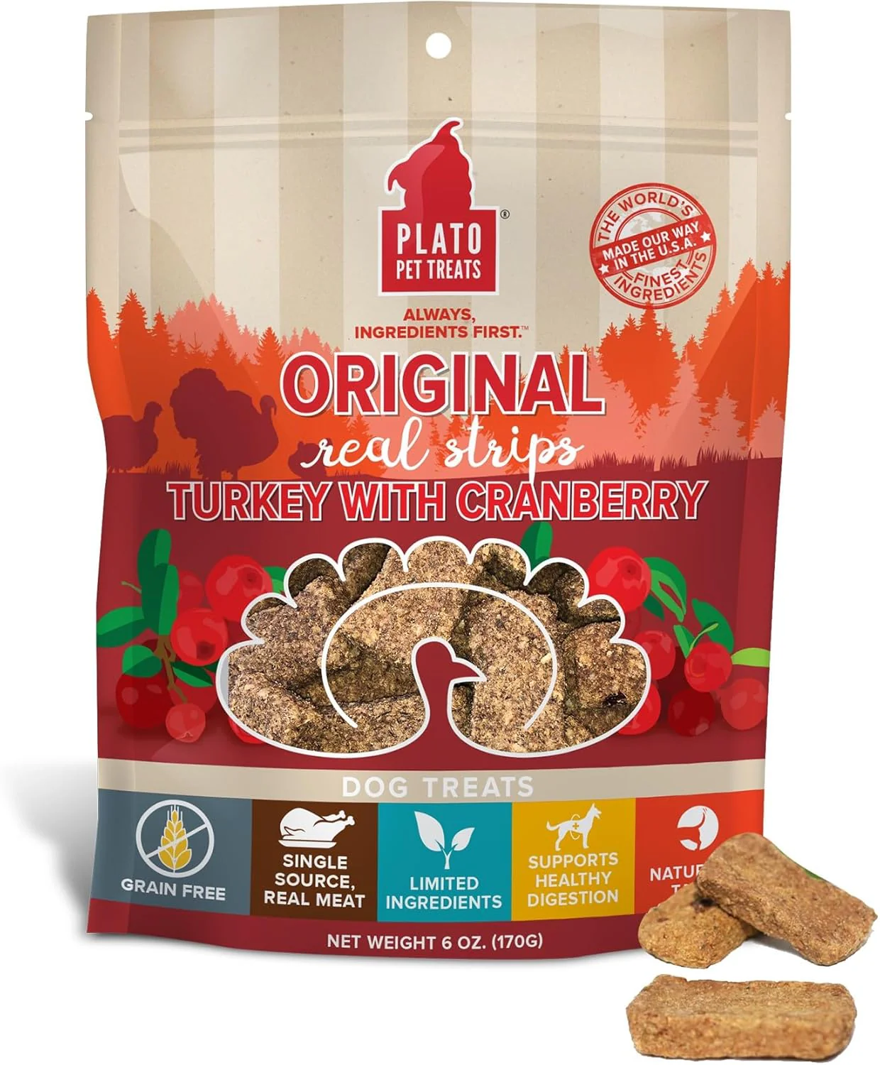 PLATO Turkey Real Strips Natural Dog Treats - Real Meat - Air Dried - Made in the USA - Turkey & Cranberry - Image 9
