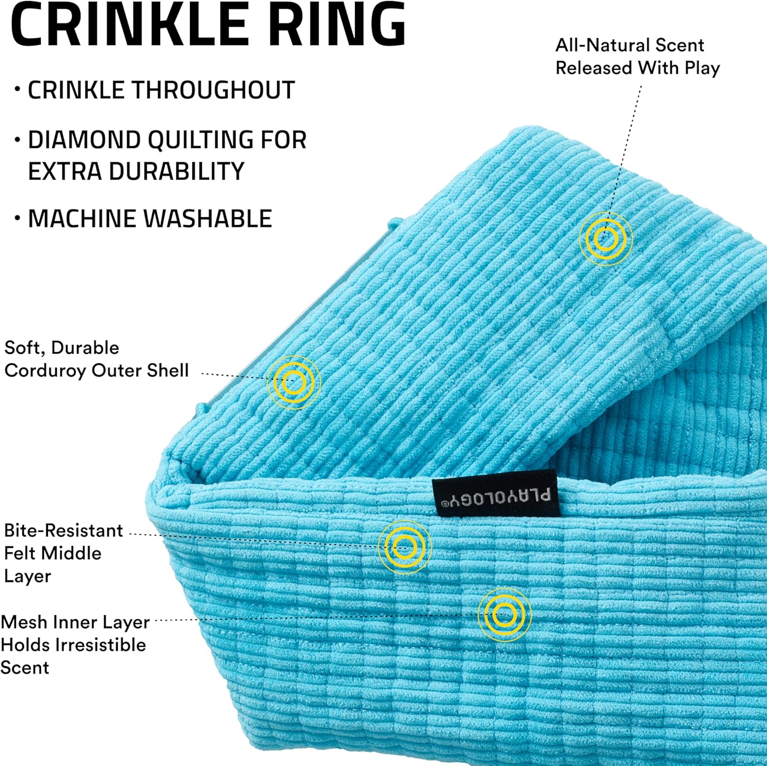 Playology Plush Crinkle Ring for Large to X-Large Dogs 50lbs & up | Engaging All Natural Peanut Butter Scented Plush Dog Toy | Fun Crinkle for Extended Play | Easy to Clean, Interactive & Non-Toxic - Image 2