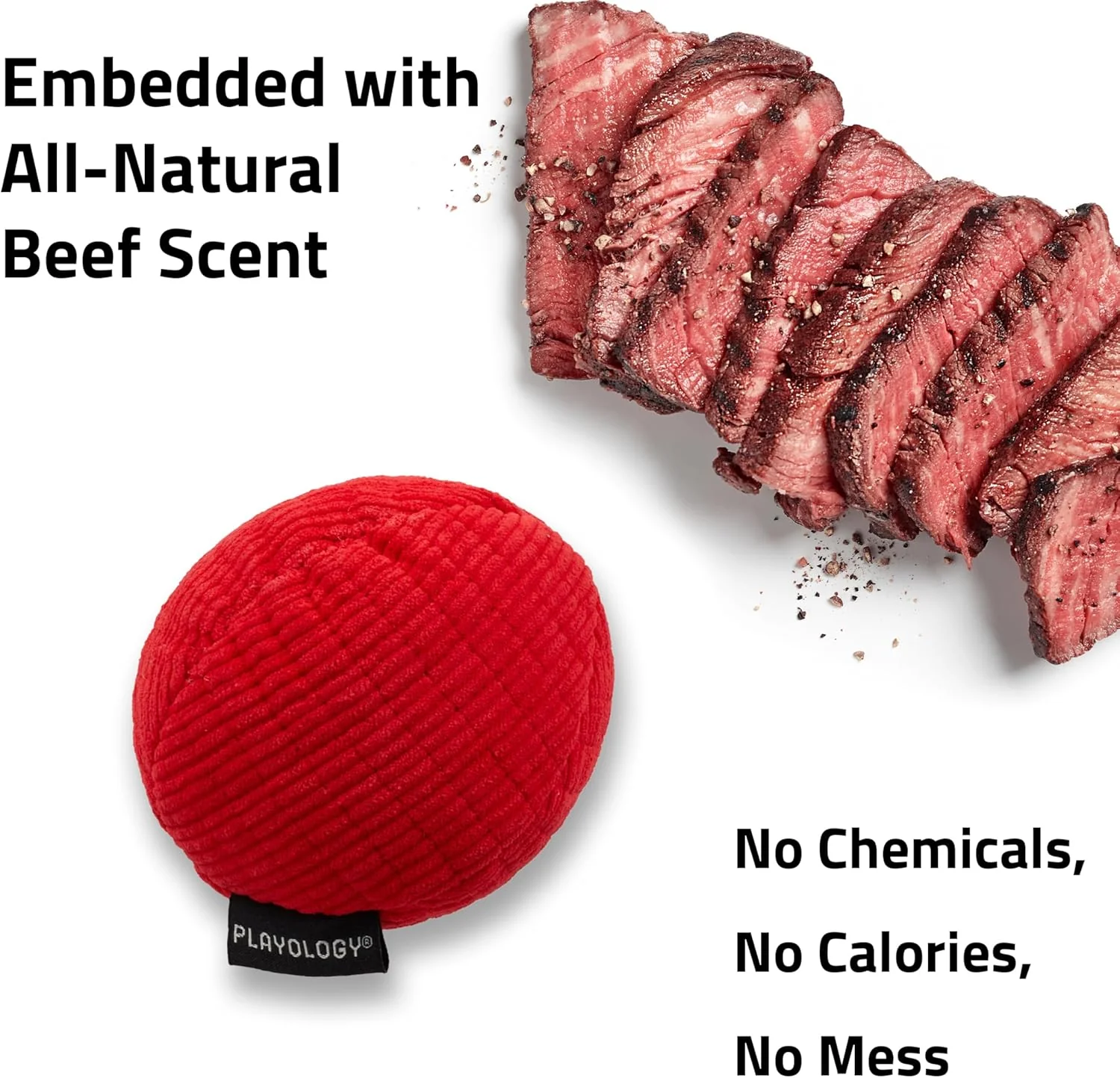 Playology Plush Squeaky Ball , All Natural Beef Scented Plush Dog Toy - Image 4