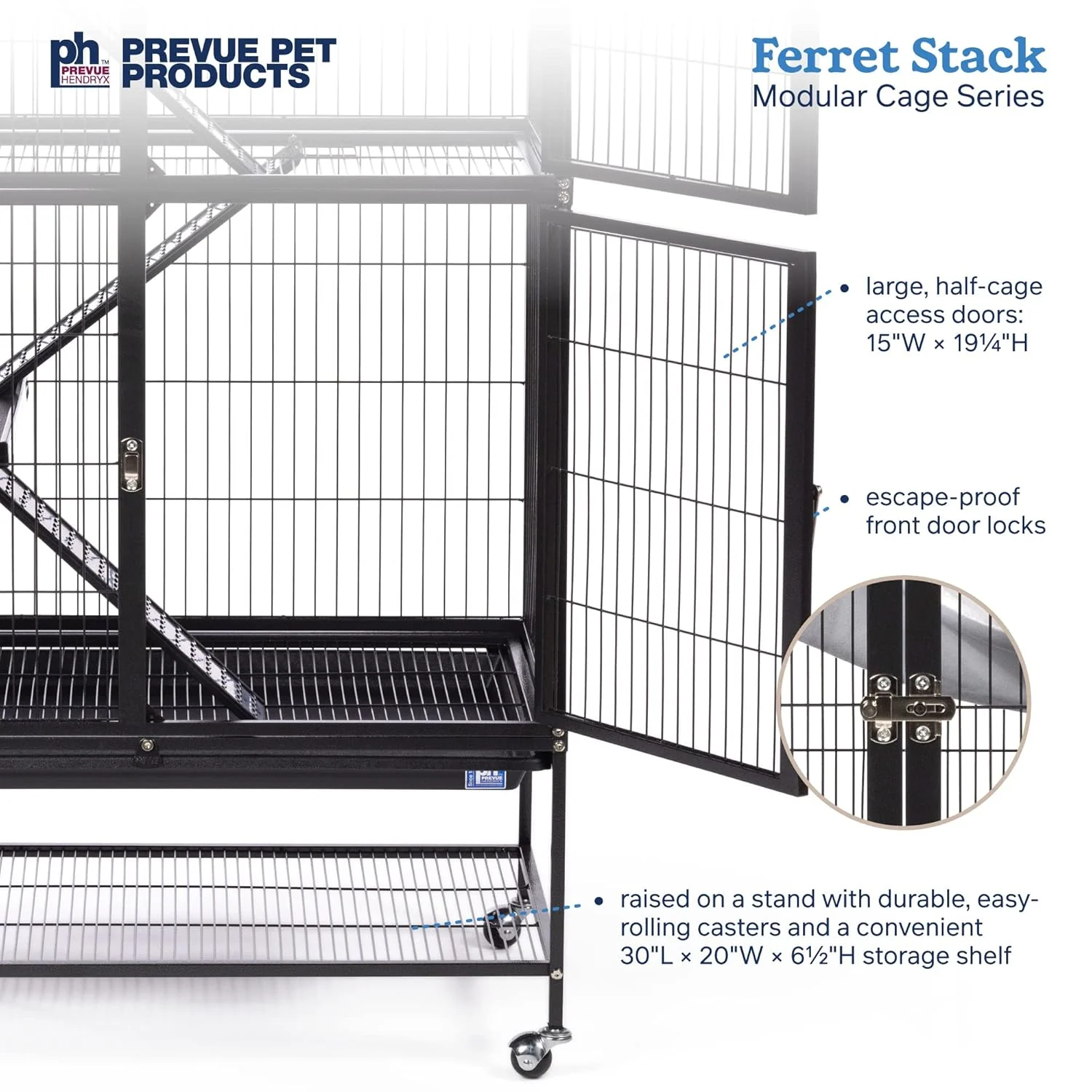 Prevue Pet Products Ferret Stack Three Story Ferret Home with Portable Stand, Escape Proof Lock, Hammock, Ramps, Expandable Add-On Cage Stacking System - Image 3