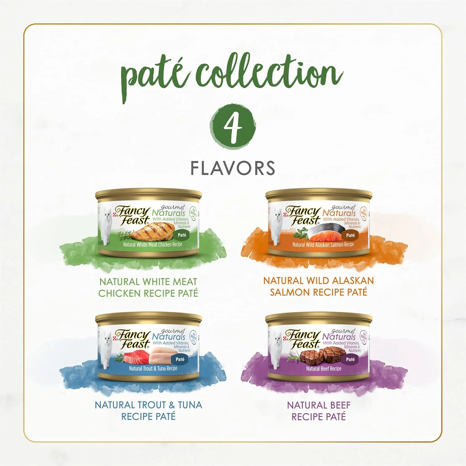 Purina Fancy Feast Grain Free Wet Cat Food Pate Variety Pack Gourmet Naturals–Beef, Chicken, Salmon, Trout and Tuna - (2 Packs of 12) 3 oz. Cans - Image 2