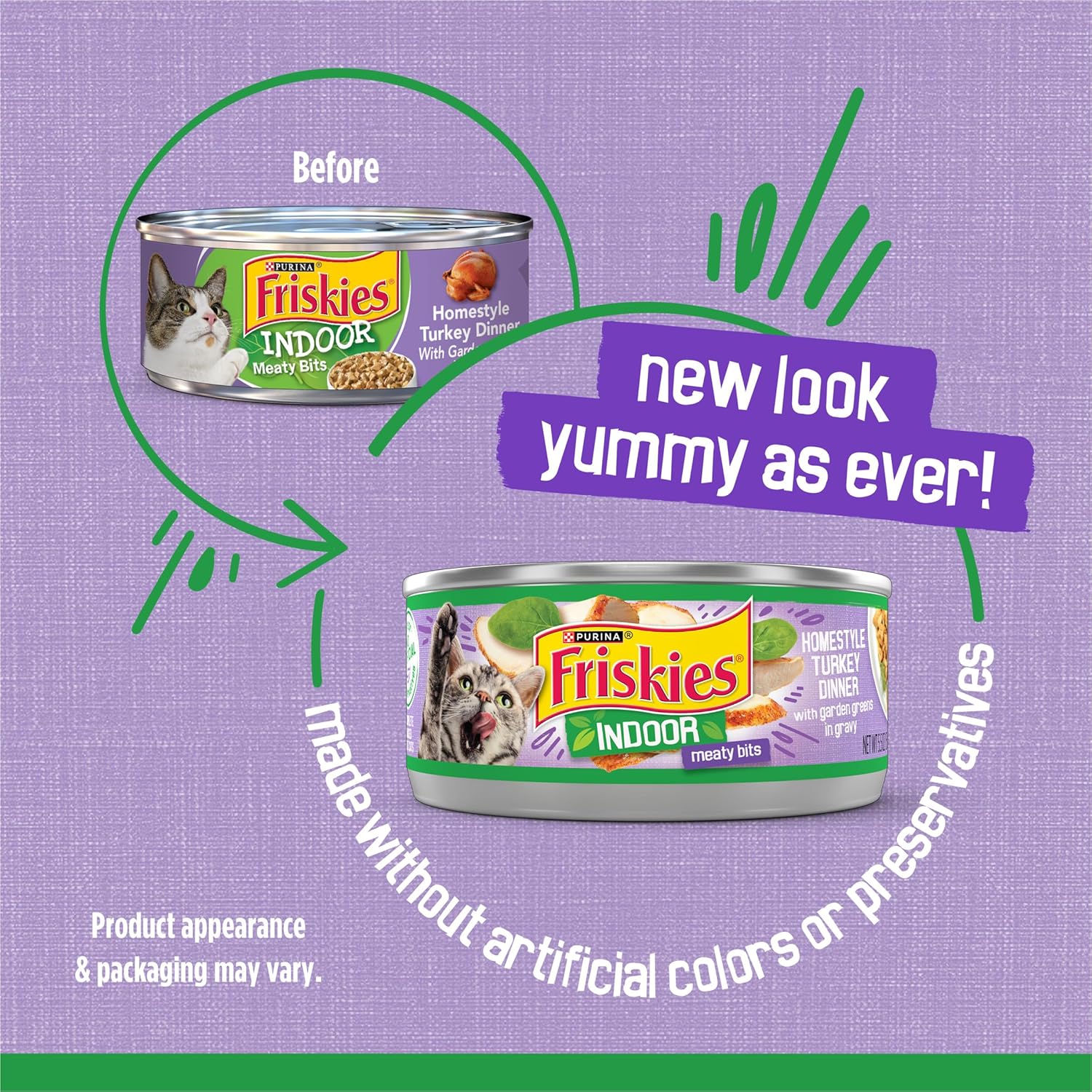 Purina Friskies Indoor Cat Food Meaty Bits Homestyle Turkey Dinner With Garden Greens in Gravy - (Pack of 24) 5.5 oz. Cans - Image 2