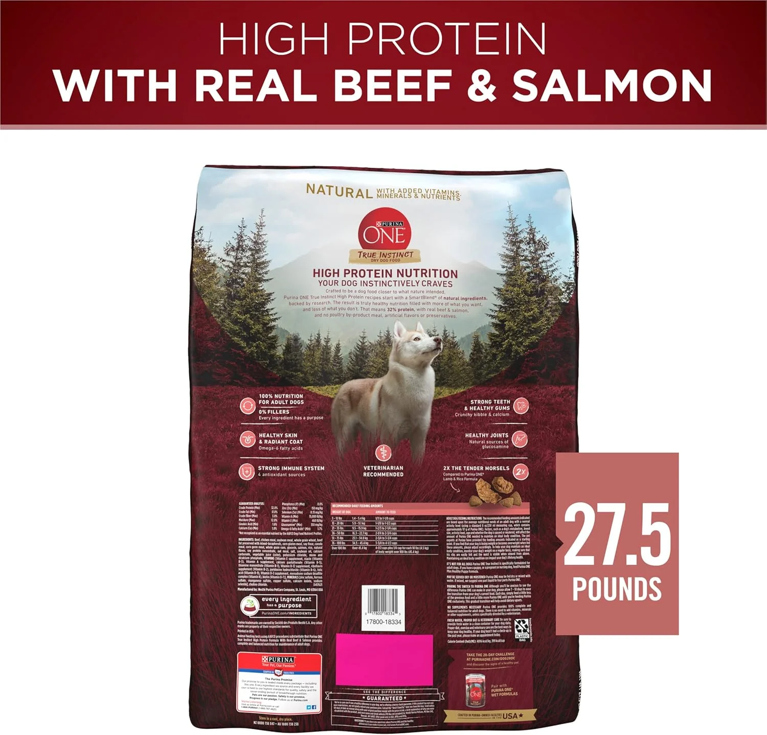Purina ONE Natural High Protein Dry Dog Food Dry True Instinct with Real Beef and Salmon With Bone Broth and Added Vitamins, Minerals and Nutrients - 27.5 lb. Bag - Image 6