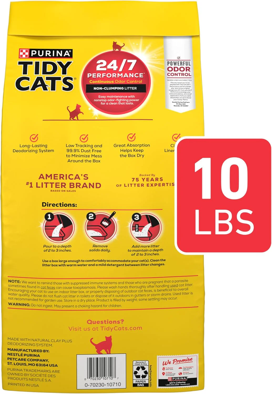 Purina Tidy Cats Non Clumping Cat Litter, 24/7 Performance Multi Cat Litter - 1 ea / 10 lb. Bags - Image 4