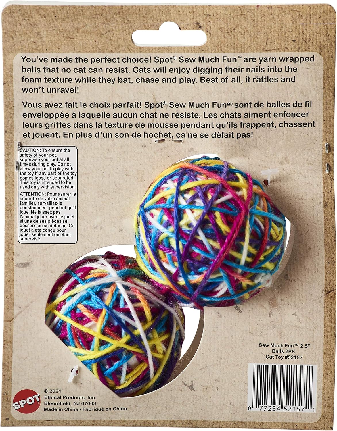 SPOT Ethical Products Sew Much Fun/Yarn Ball Cat Toy / 2.5" / 2Pack, Multicolor - Image 2