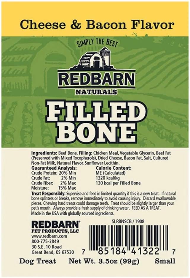 Redbarn Cheese & Bacon Flavor Naturals Filled Bone Dog Chews, Small, Made in The USA - Image 2