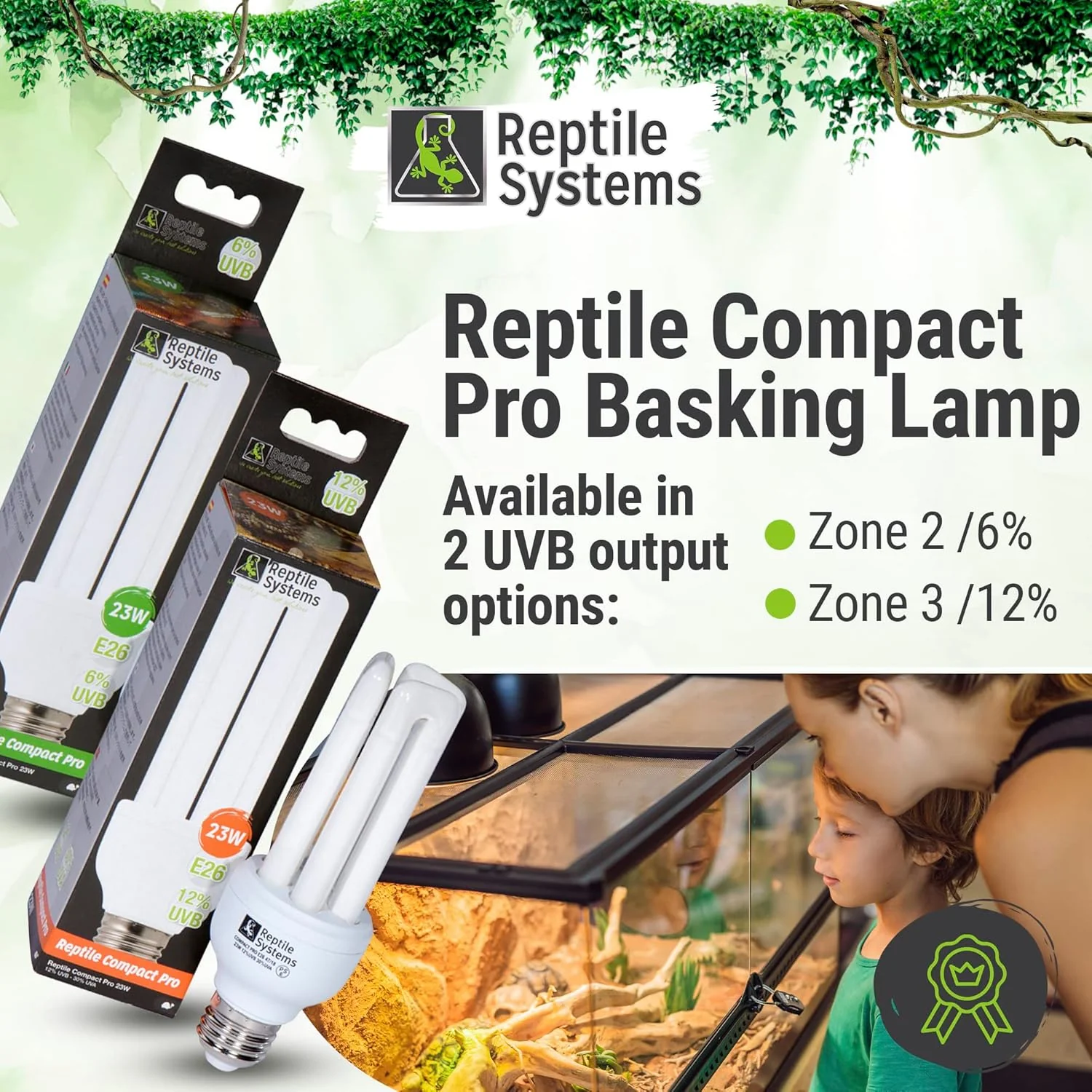 Reptile Compact Pro Basking Lamp – Ferguson Zone 2 Lamp: 6% UVB, Forest – Full Spectrum UVA & UVB Amphibian & Reptile Lighting – 7.09 Inch Fixture – 23 Watts - Image 4
