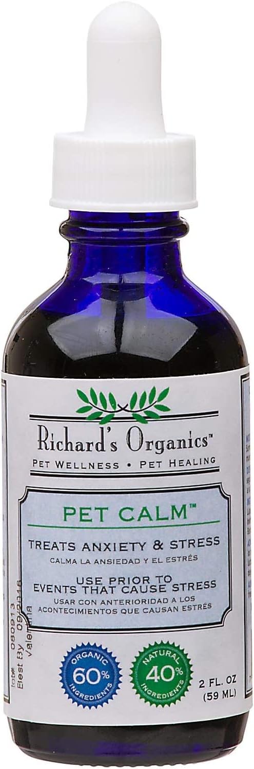 Richard’s Organics Pet Calm, Bottle with Dropper – Natural Cat and Dog Anxiety Relief – 100% Natural Pet Stress Relief – Drug-Free Calming Drops, Settles Nerves and Reduces Hyperactivity